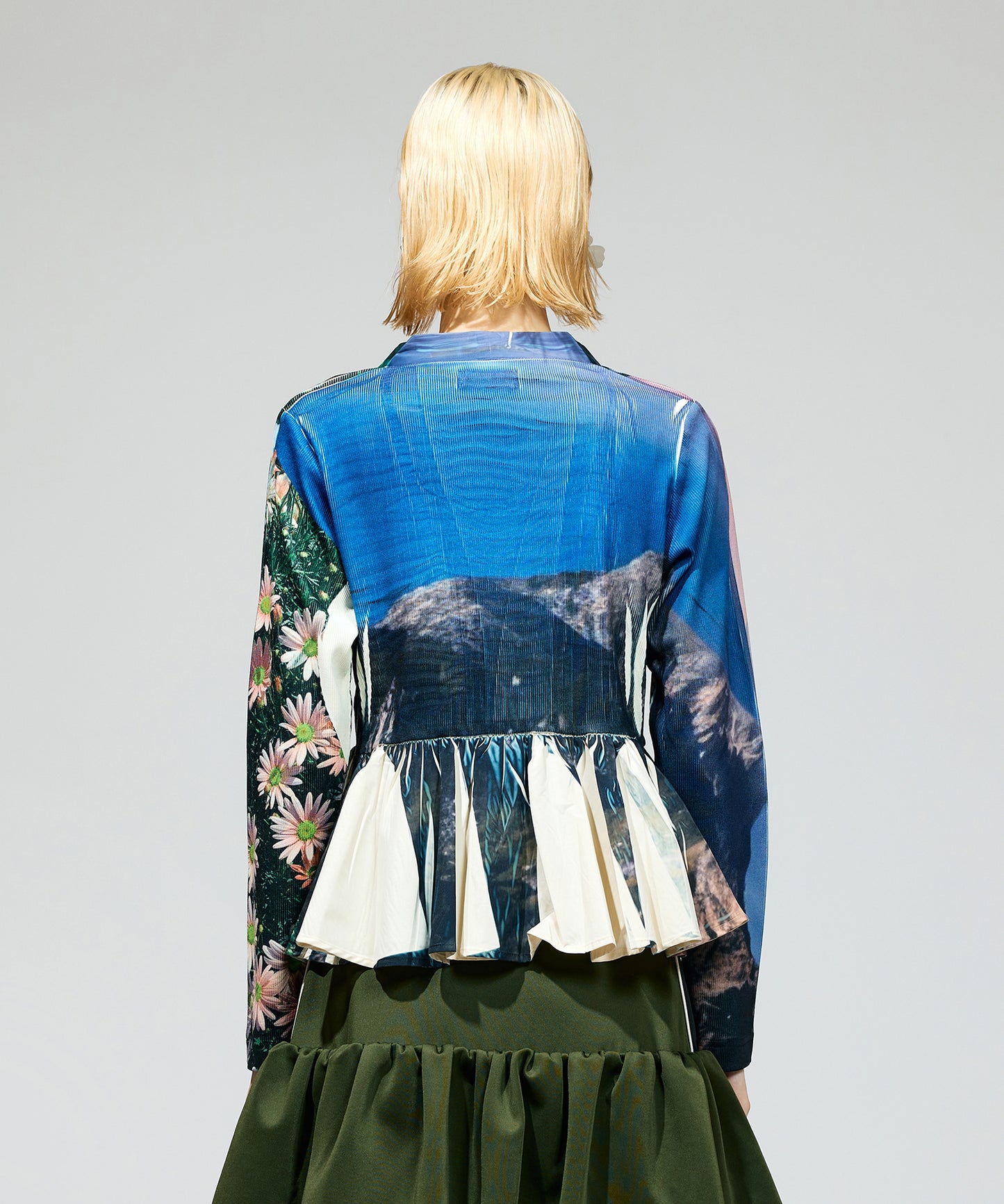 DIRECT PRINT RIB GATHER CARDIGAN
