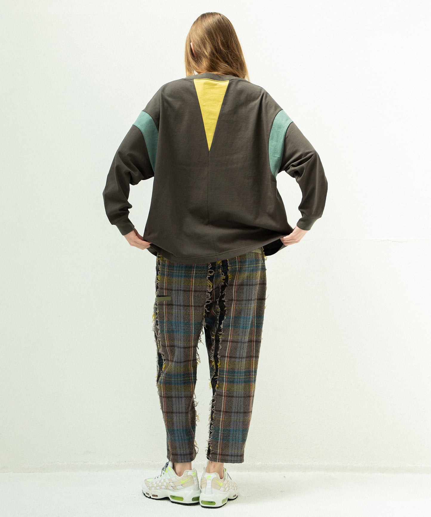 FRINGE WOOL CHECK WIDE SLACKS