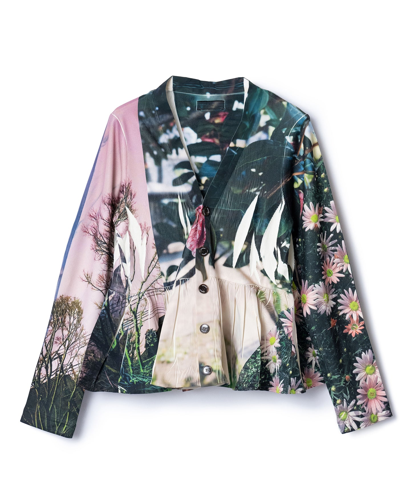 DIRECT PRINT RIB GATHER CARDIGAN