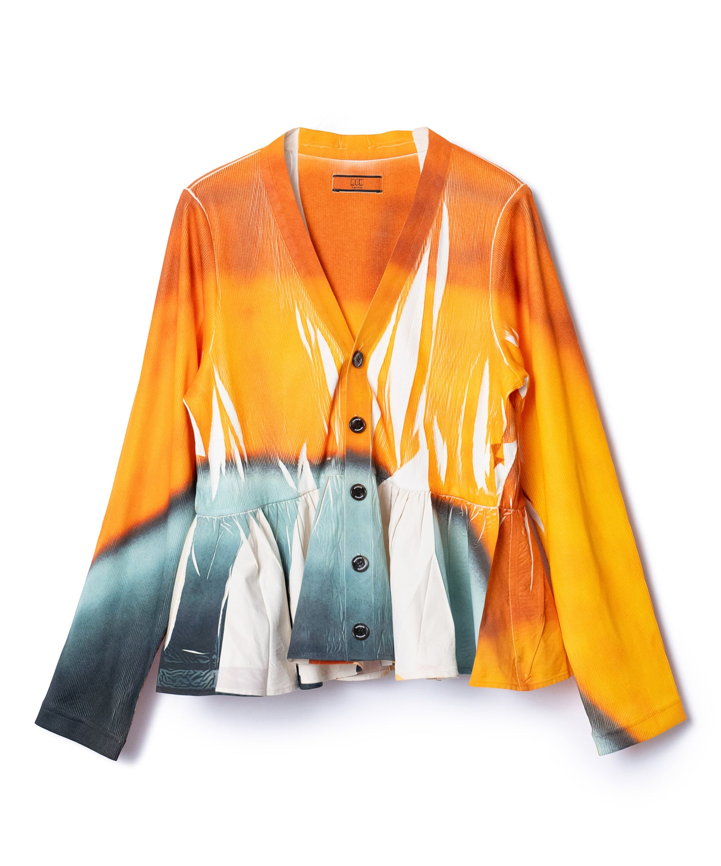 DIRECT PRINT RIB GATHER CARDIGAN