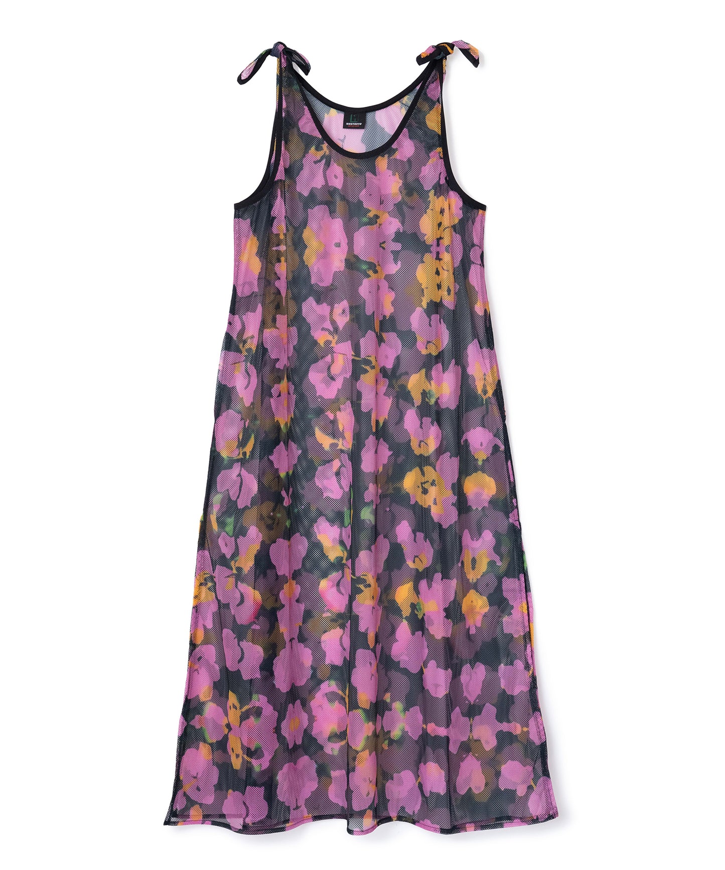 PRINT MESH RIBBON ONE-PIECE