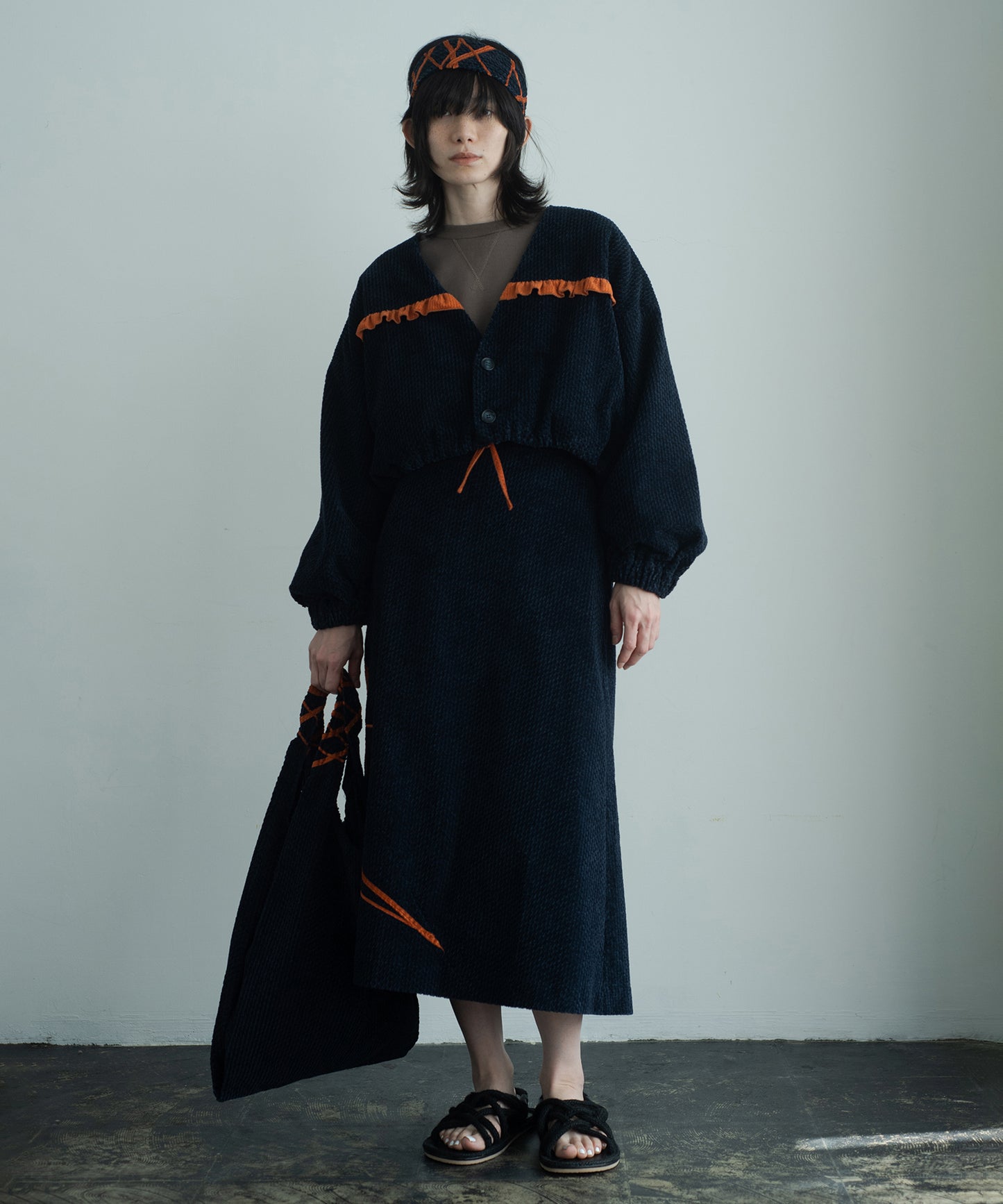 handwork frilled collarless jacket 【納期8月下旬】