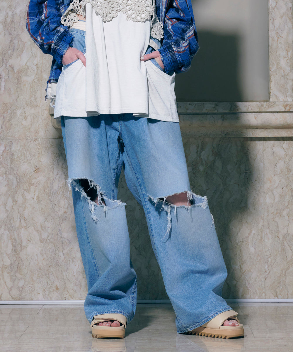 DAMAGE ONE TUCK WIDE STRAIGHT DENIM 納期2月下旬