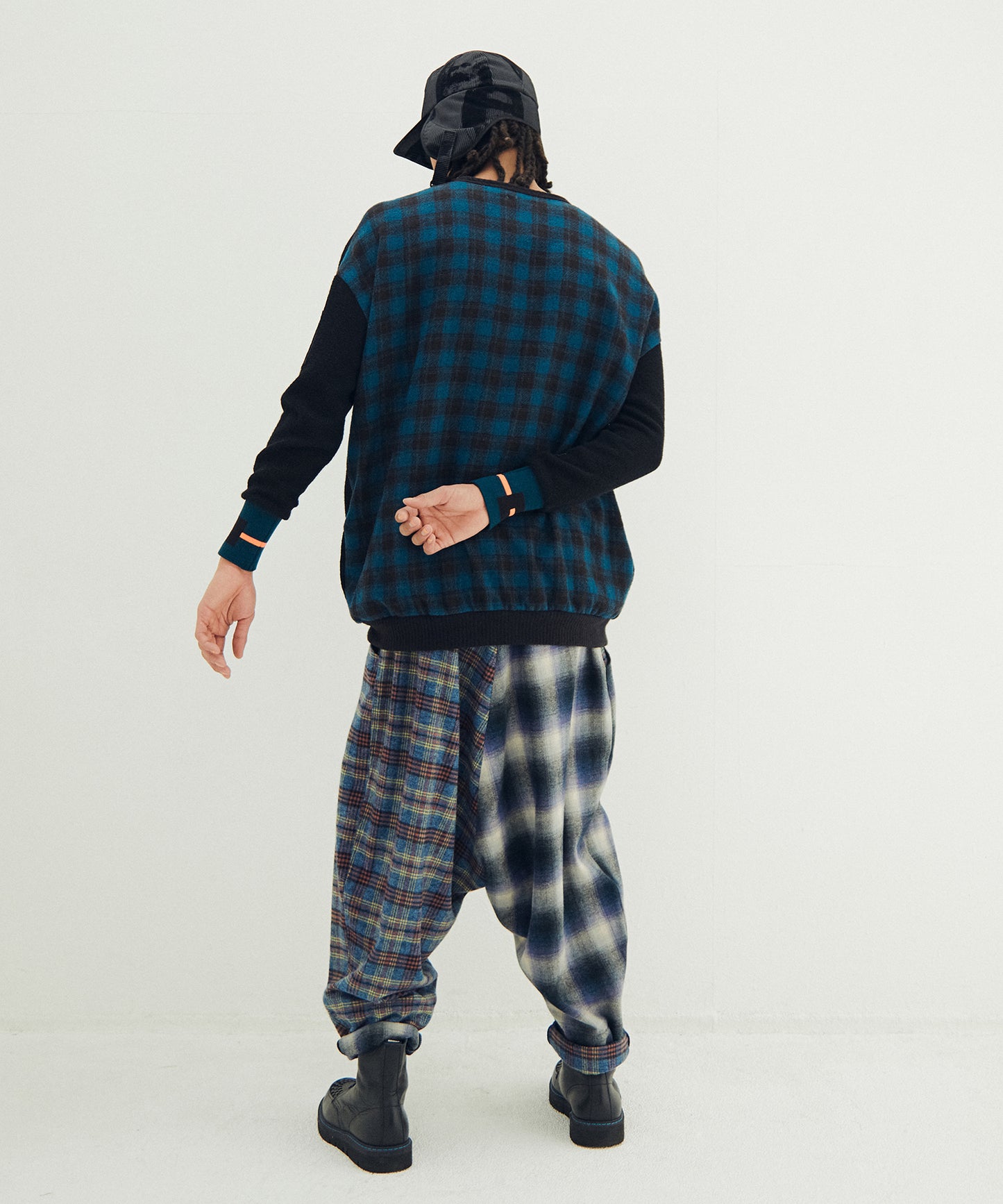 Half flannel check Wide Pants