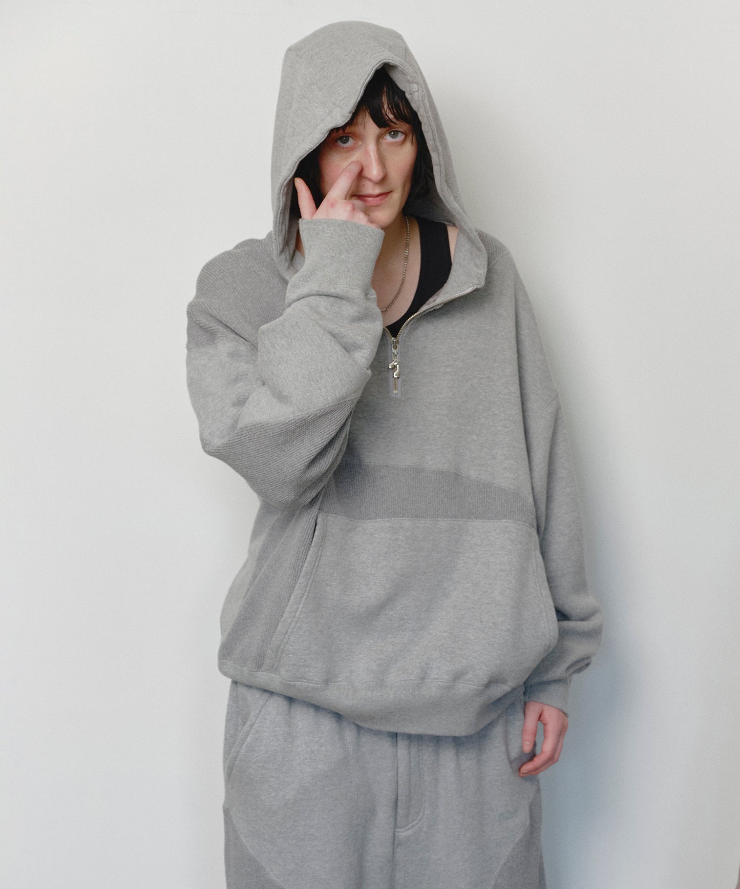 DRAPING HALF ZIP SWEAT HOODIE