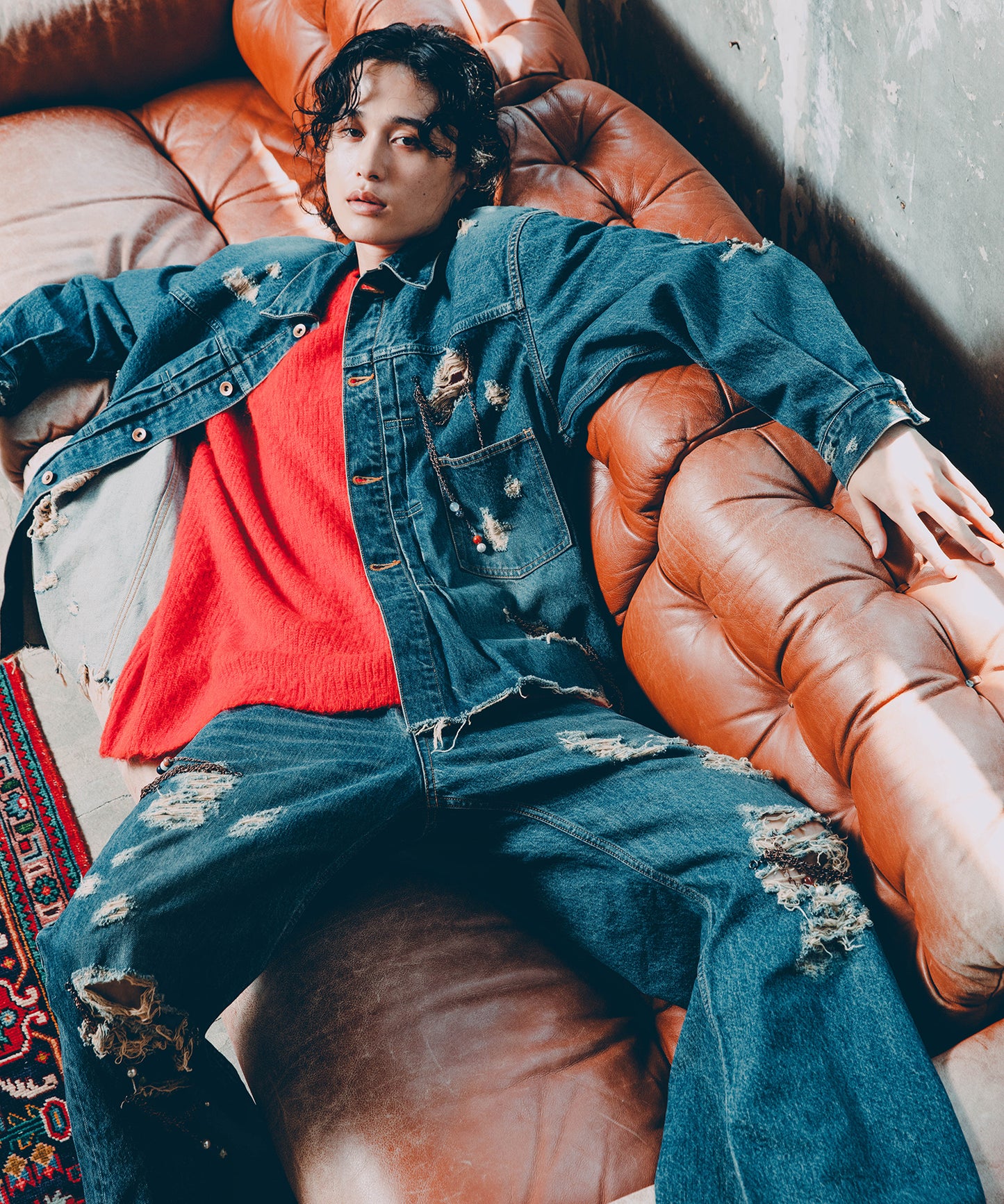 CHAIN DAMEGE DENIM PANTS