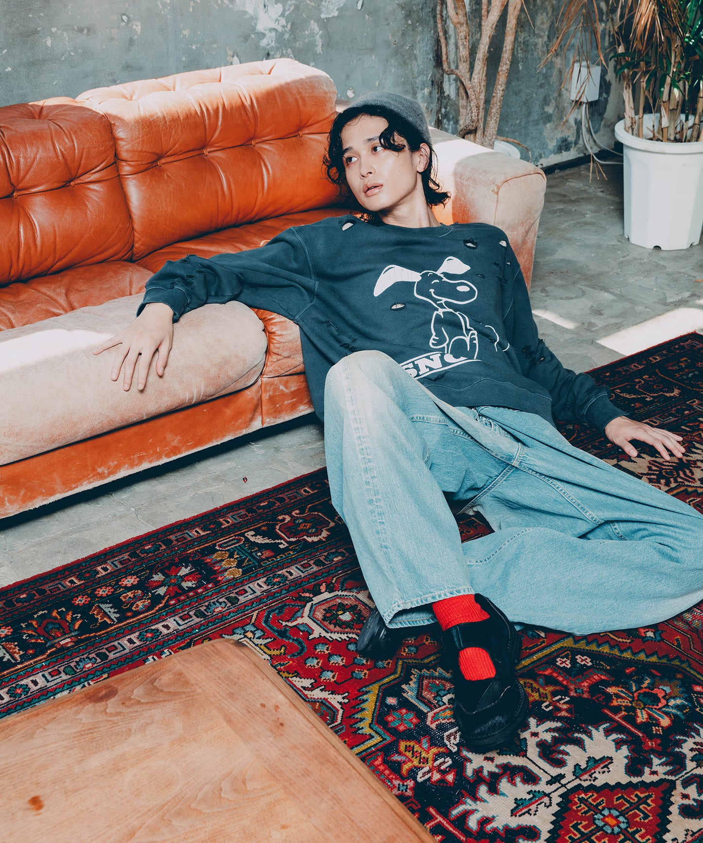 OVER RAP DENIM PANTS