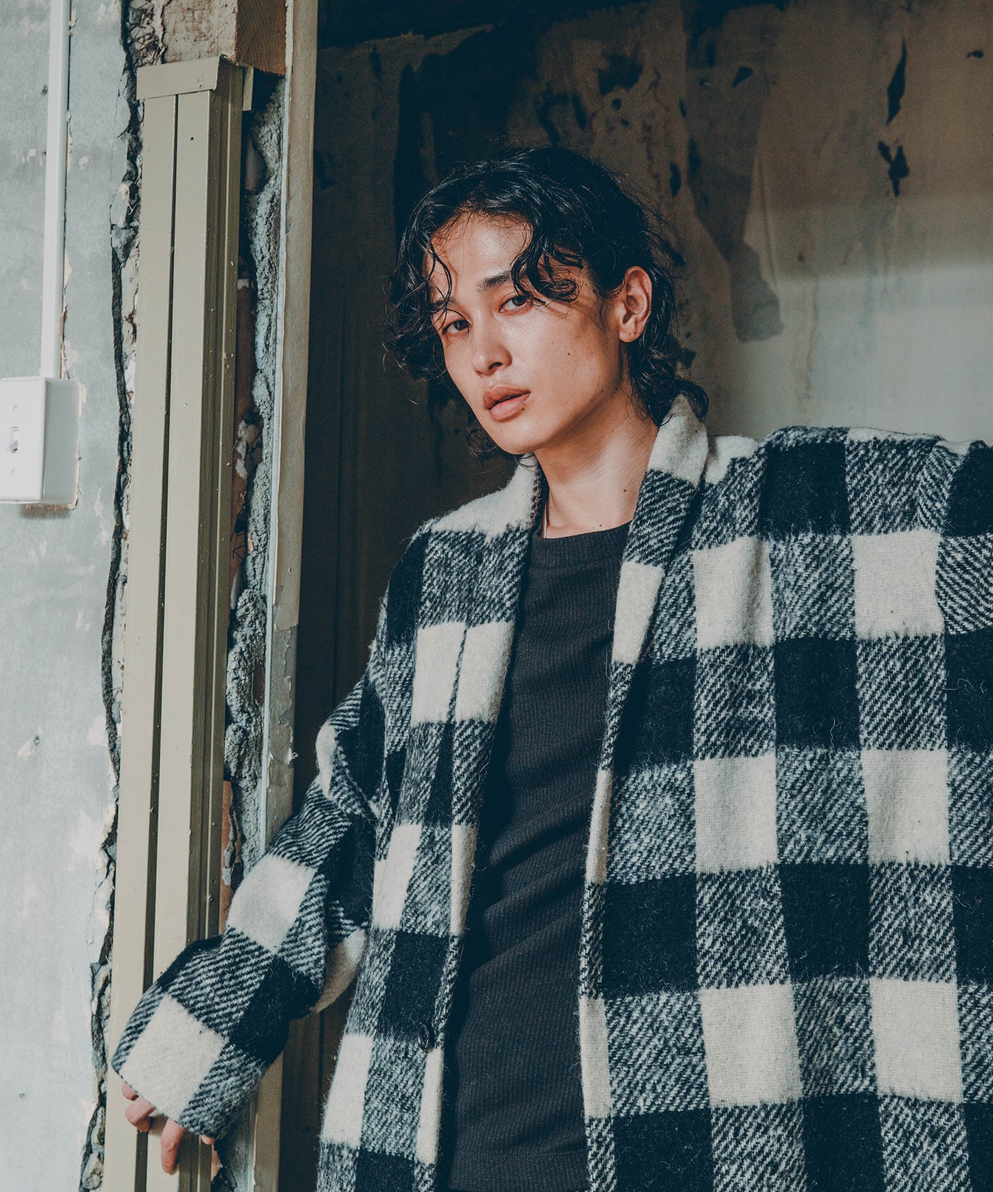 block plaid fringe coat