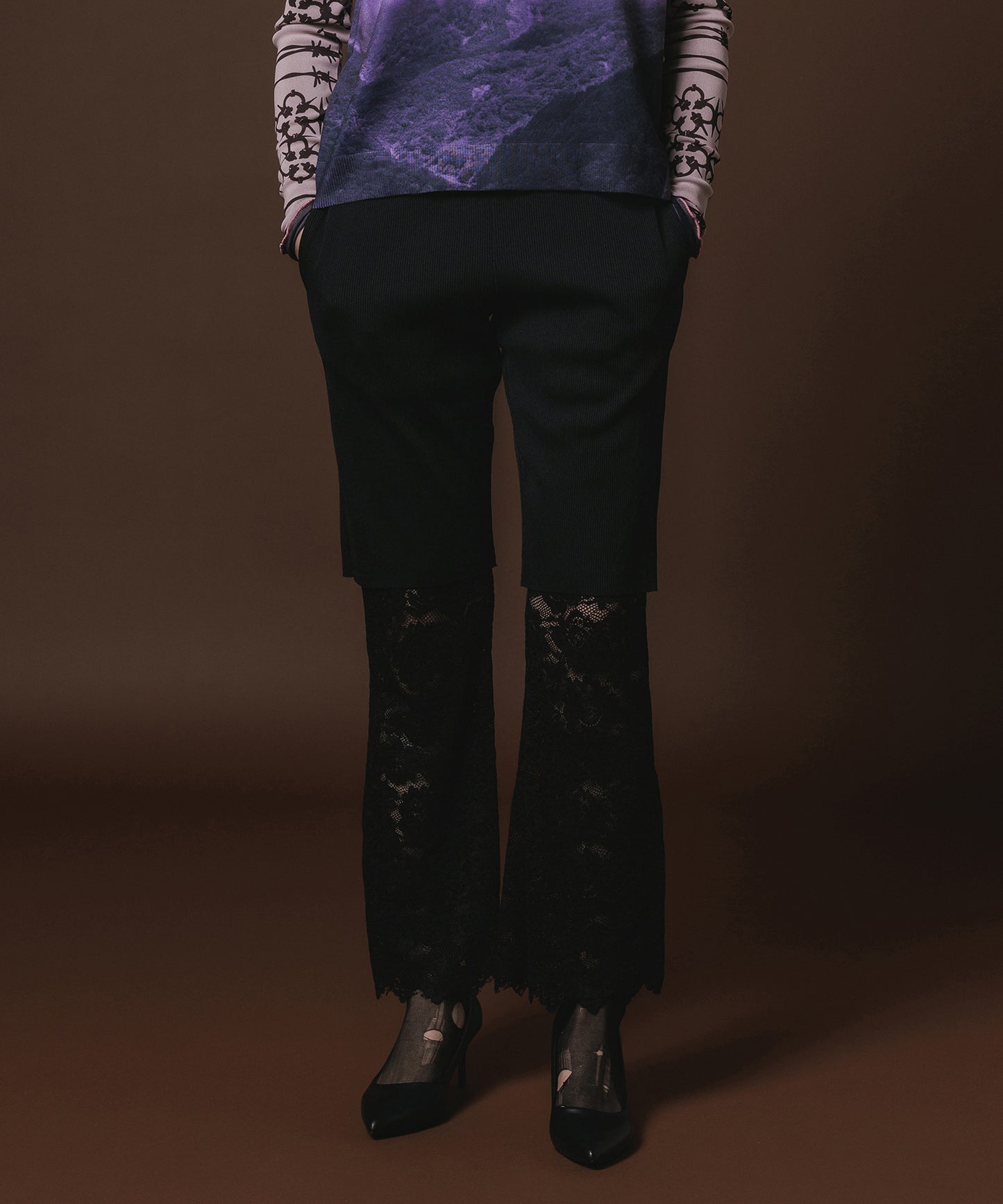 LACE DIRECT PRINT FLARE PANTS