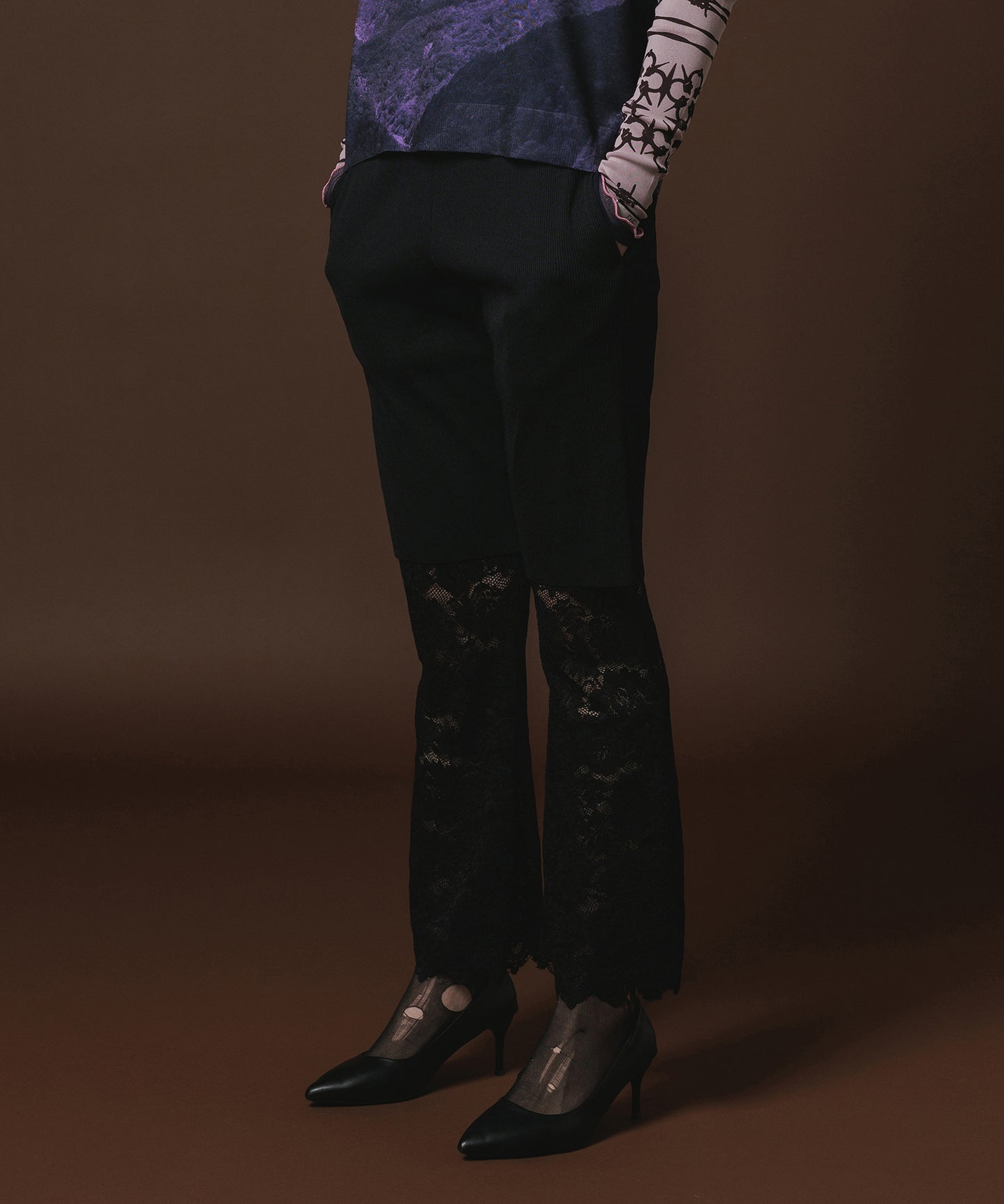 LACE DIRECT PRINT FLARE PANTS