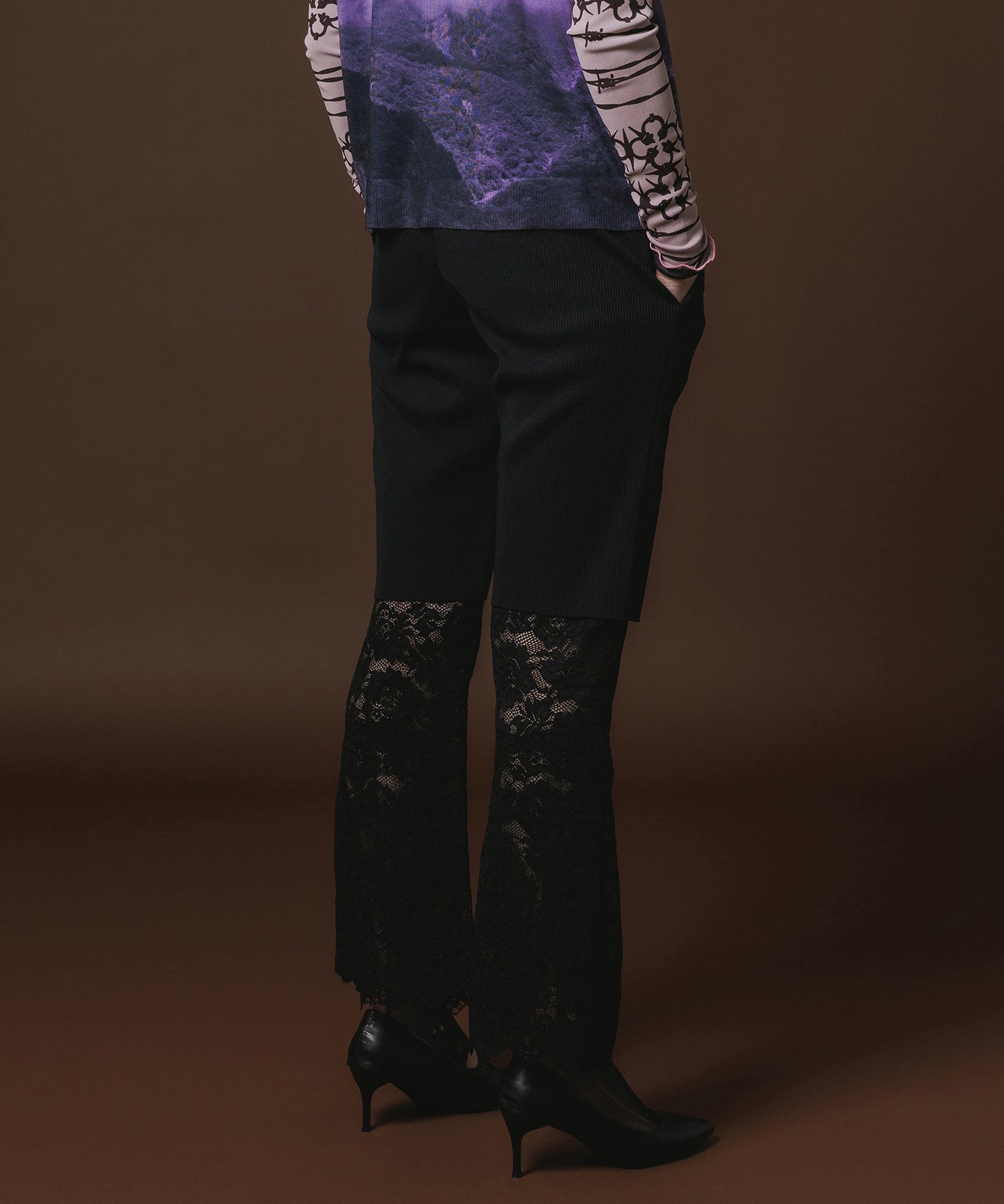 LACE DIRECT PRINT FLARE PANTS