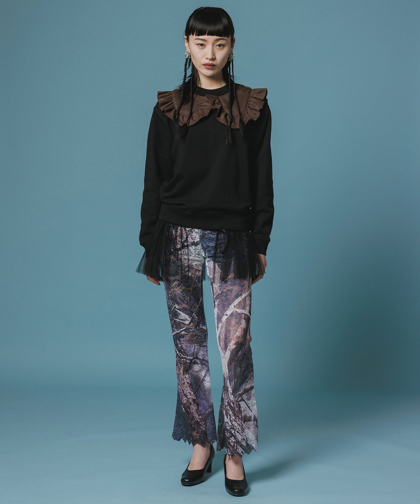 LACE DIRECT PRINT FLARE PANTS