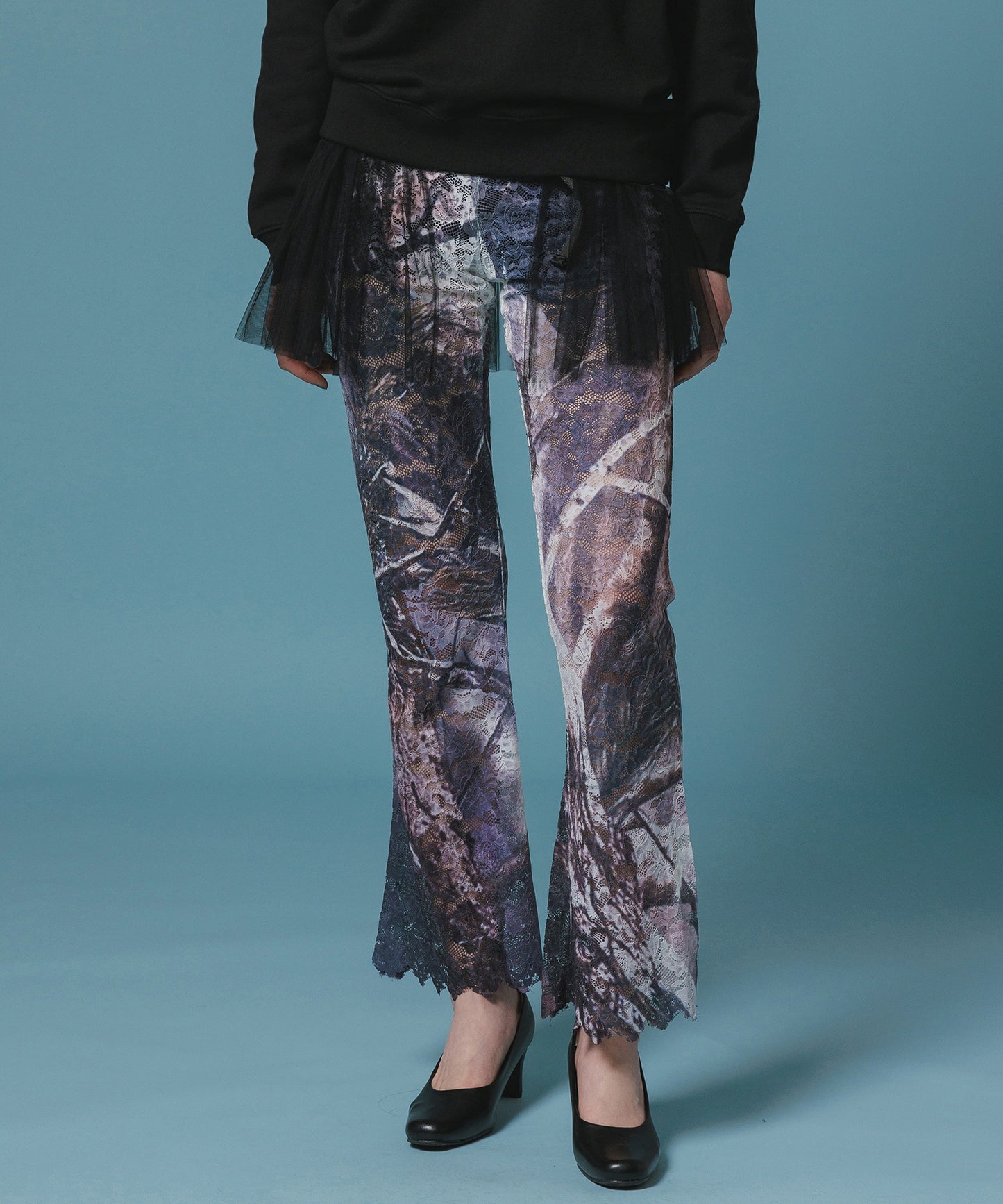 LACE DIRECT PRINT FLARE PANTS