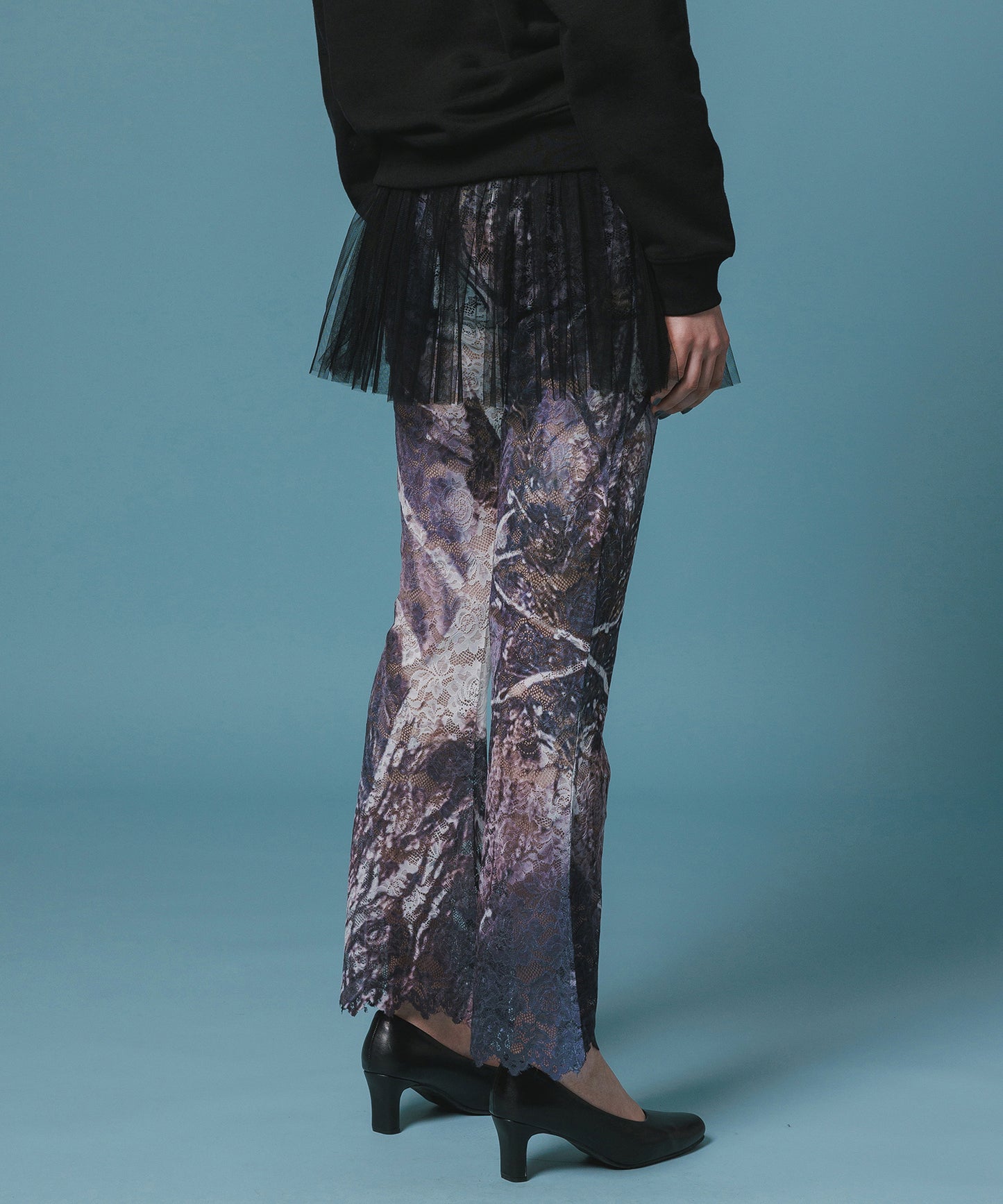 LACE DIRECT PRINT FLARE PANTS