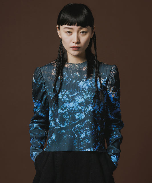 PRINT RIB PUFF SLEEVE C/S