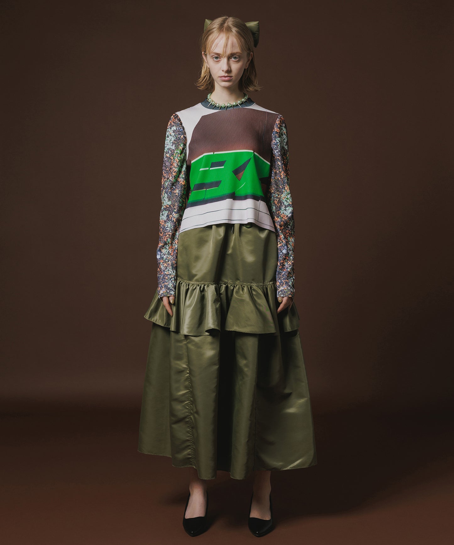 PRINT RIB PUFF SLEEVE C/S