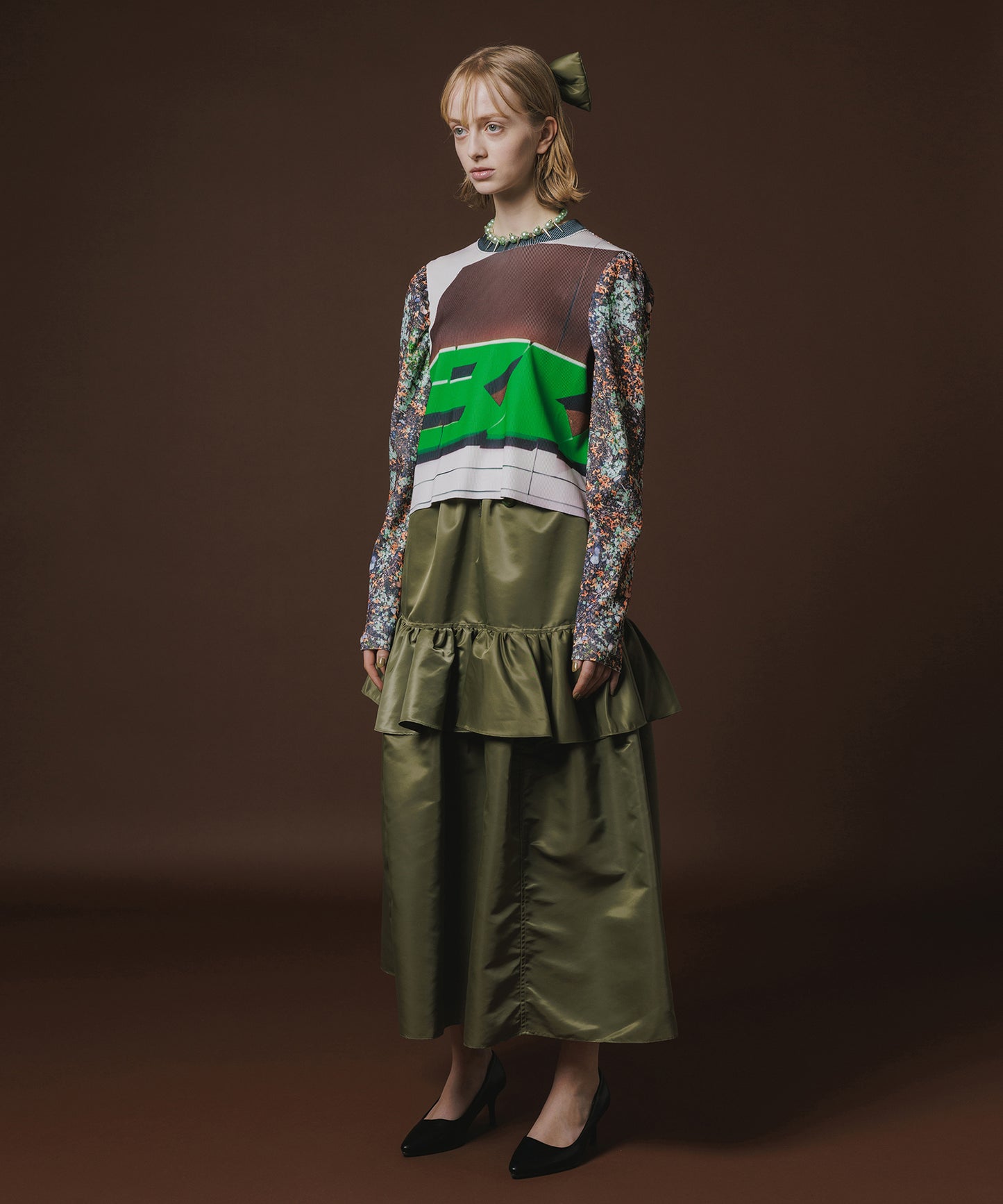 PRINT RIB PUFF SLEEVE C/S