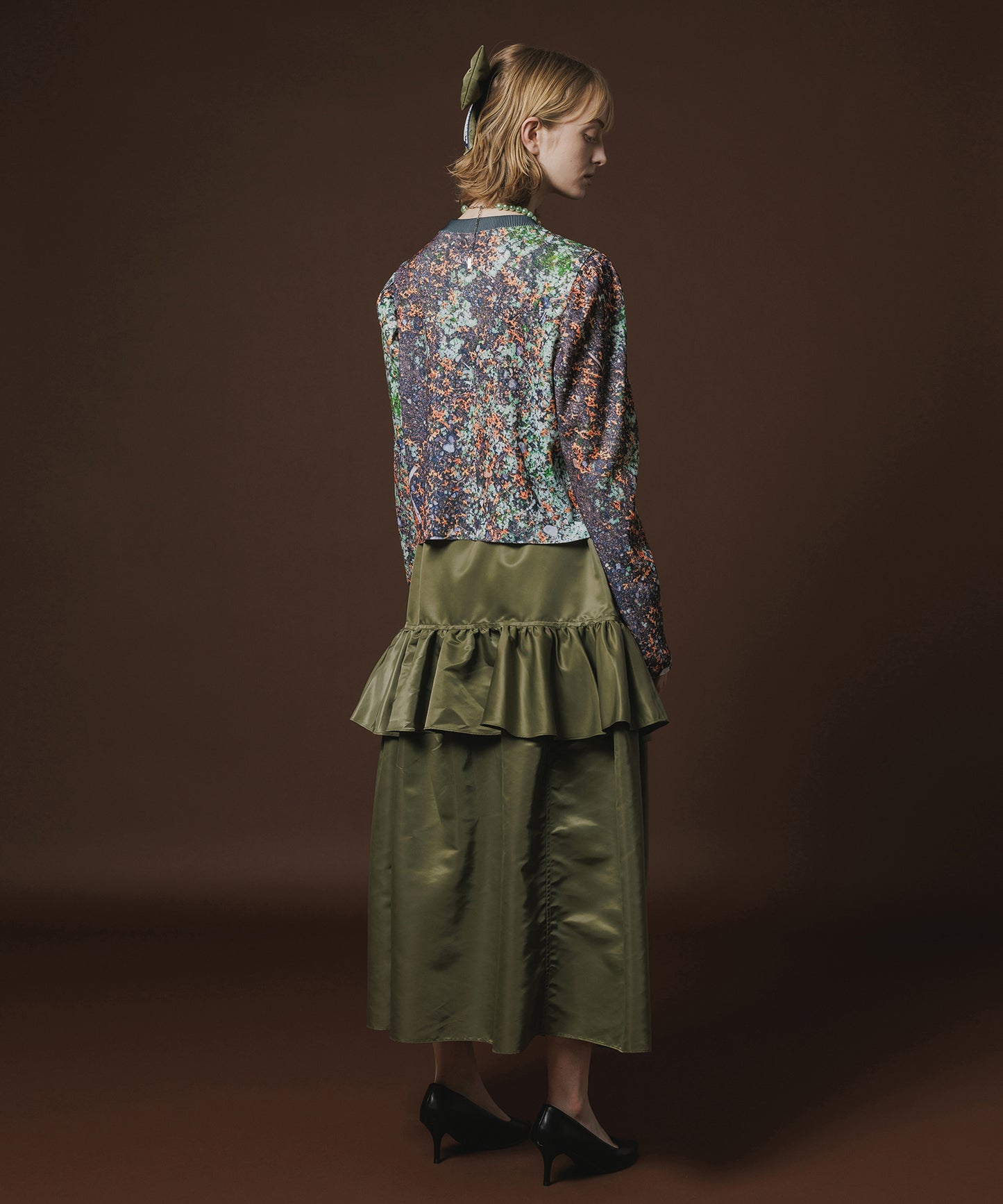 PRINT RIB PUFF SLEEVE C/S