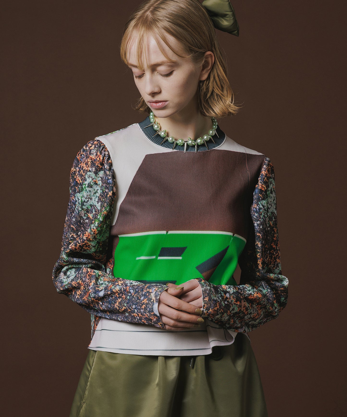 PRINT RIB PUFF SLEEVE C/S