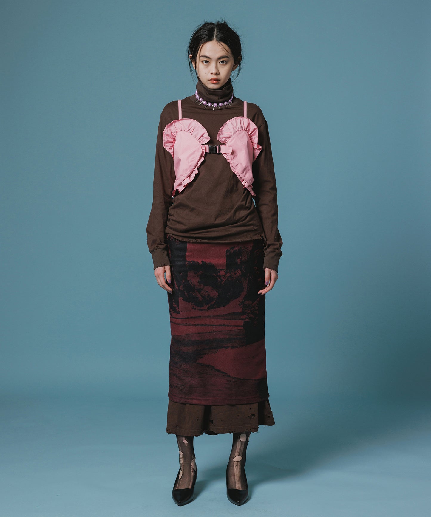 CRASH GATHER HI-NECK TOP