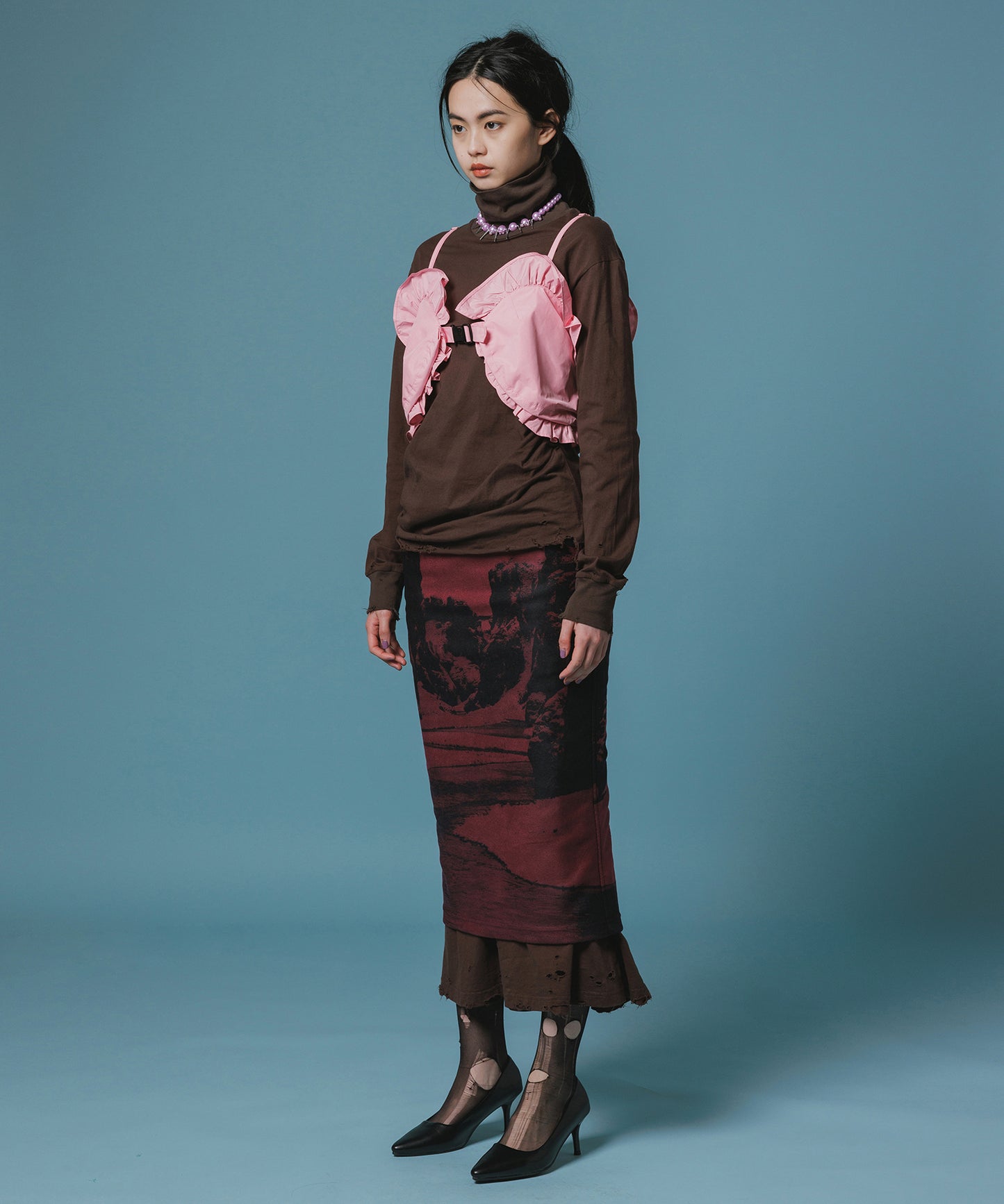 CRASH GATHER HI-NECK TOP