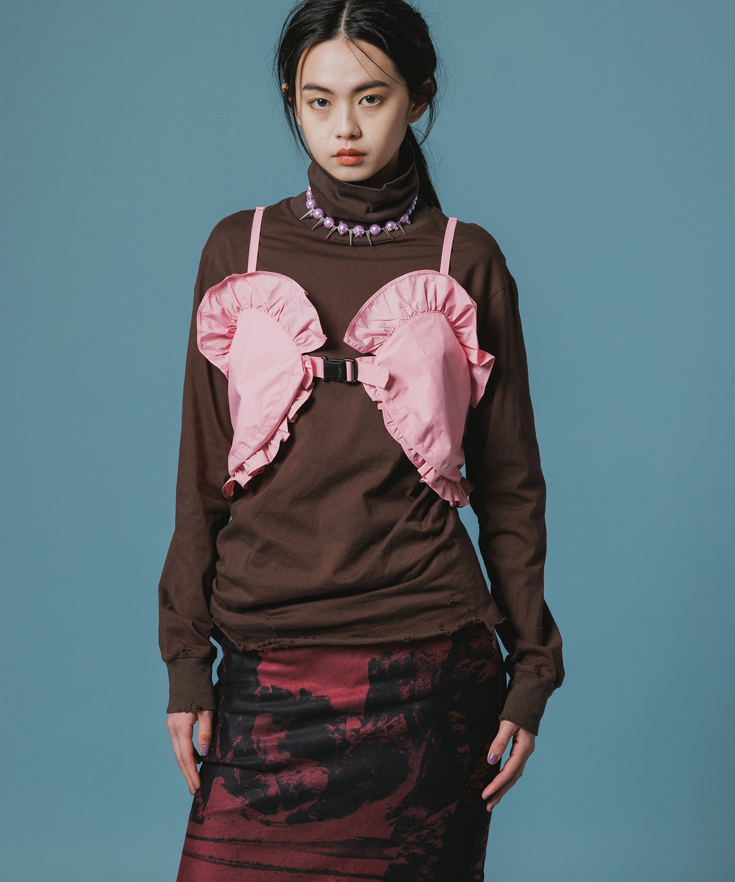 CRASH GATHER HI-NECK TOP