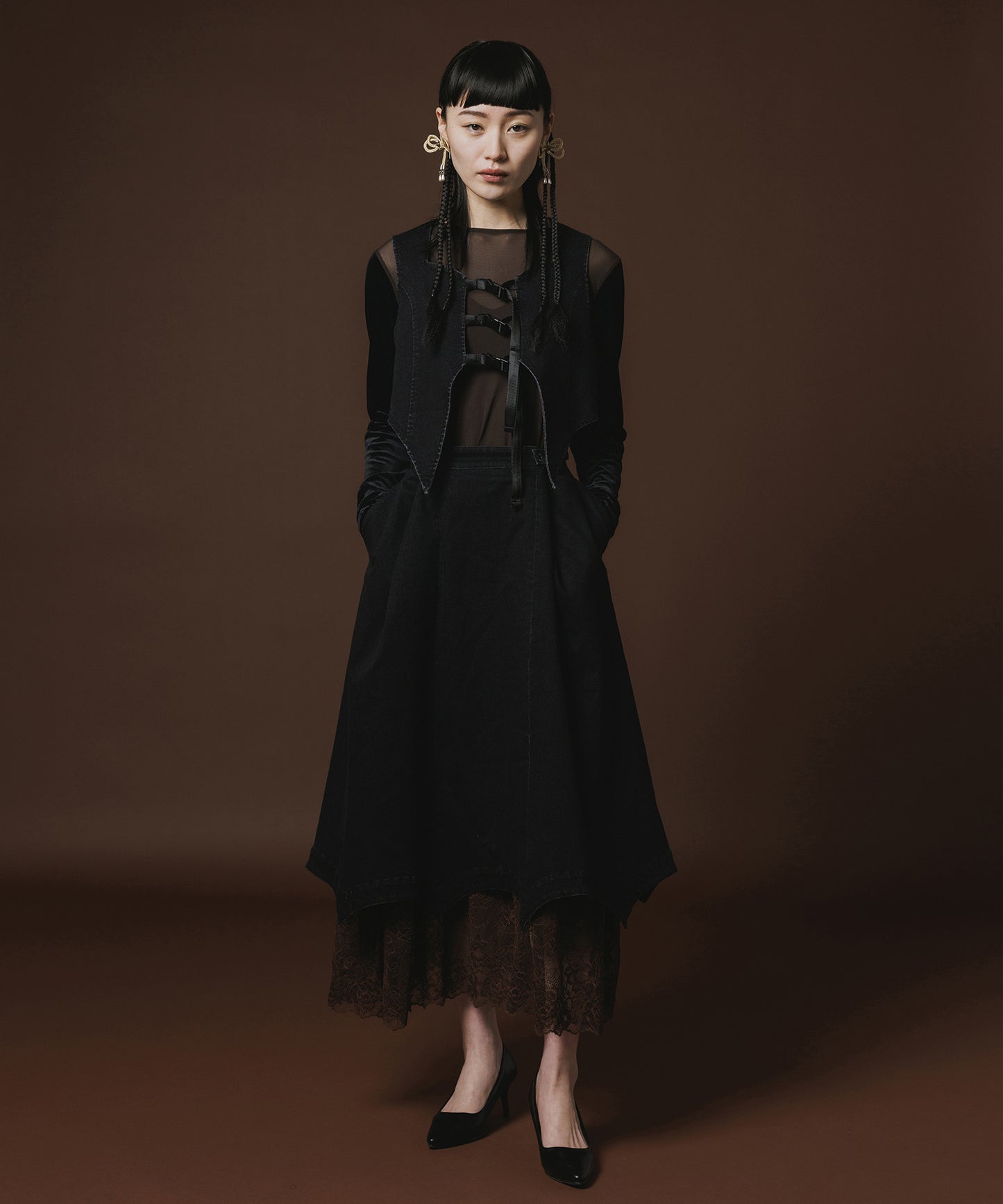 BATWING HEM DENIM VEST