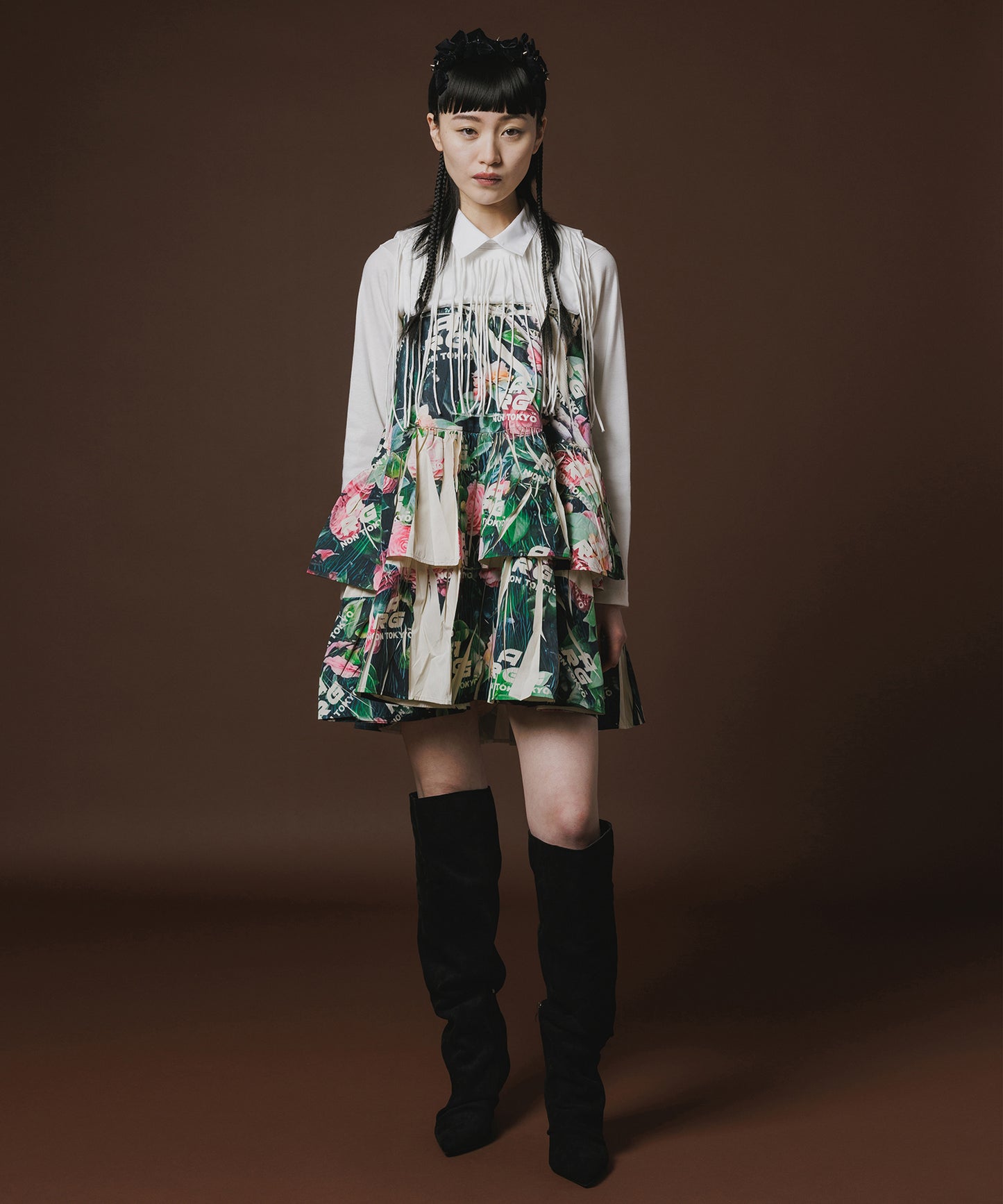 DIRECT PRINT RIB GATHER SKIRT