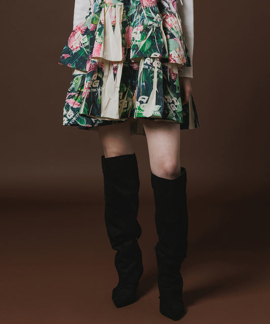 DIRECT PRINT RIB GATHER SKIRT