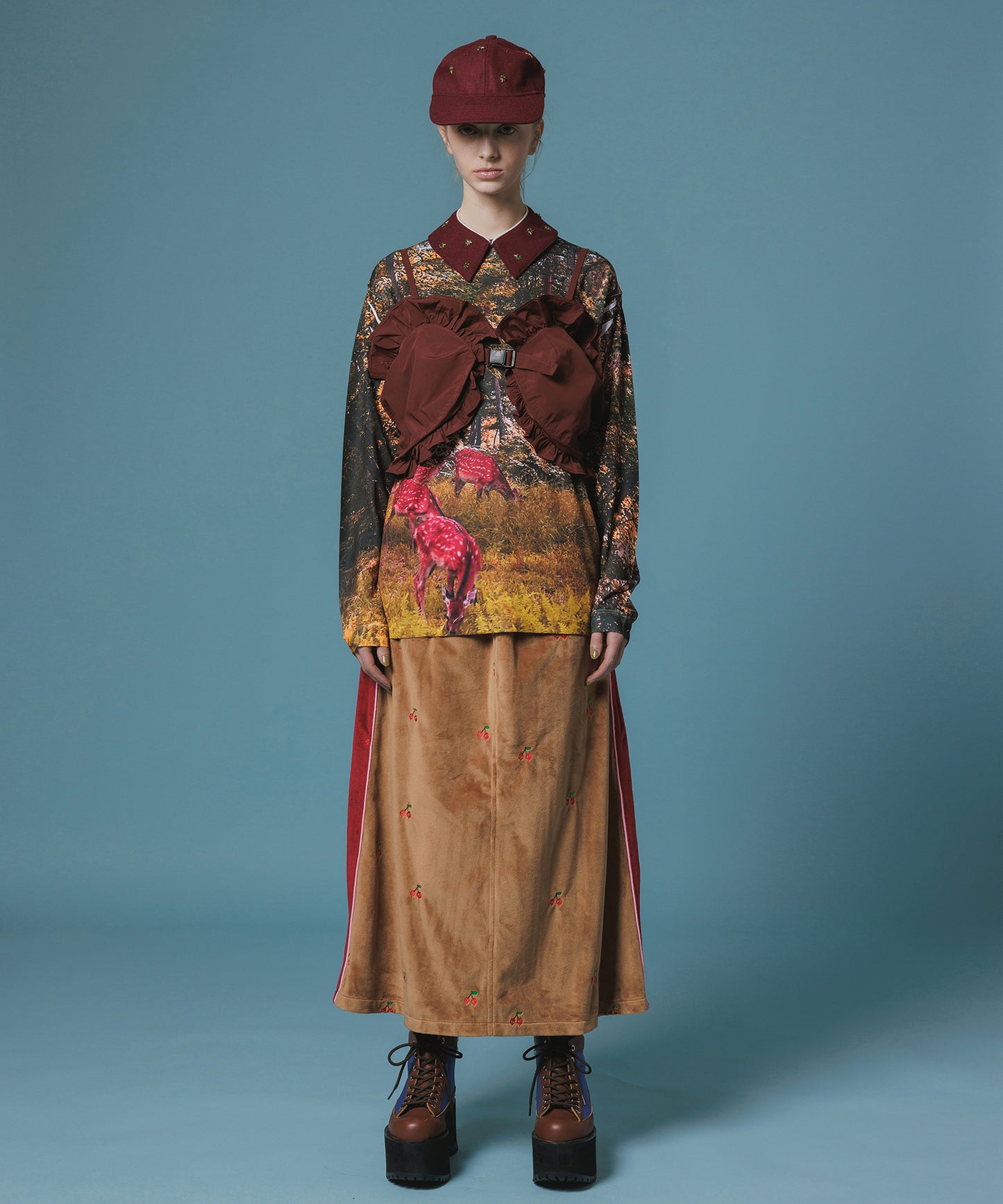 EMBROIDERY VELOUR TRACK SKIRT