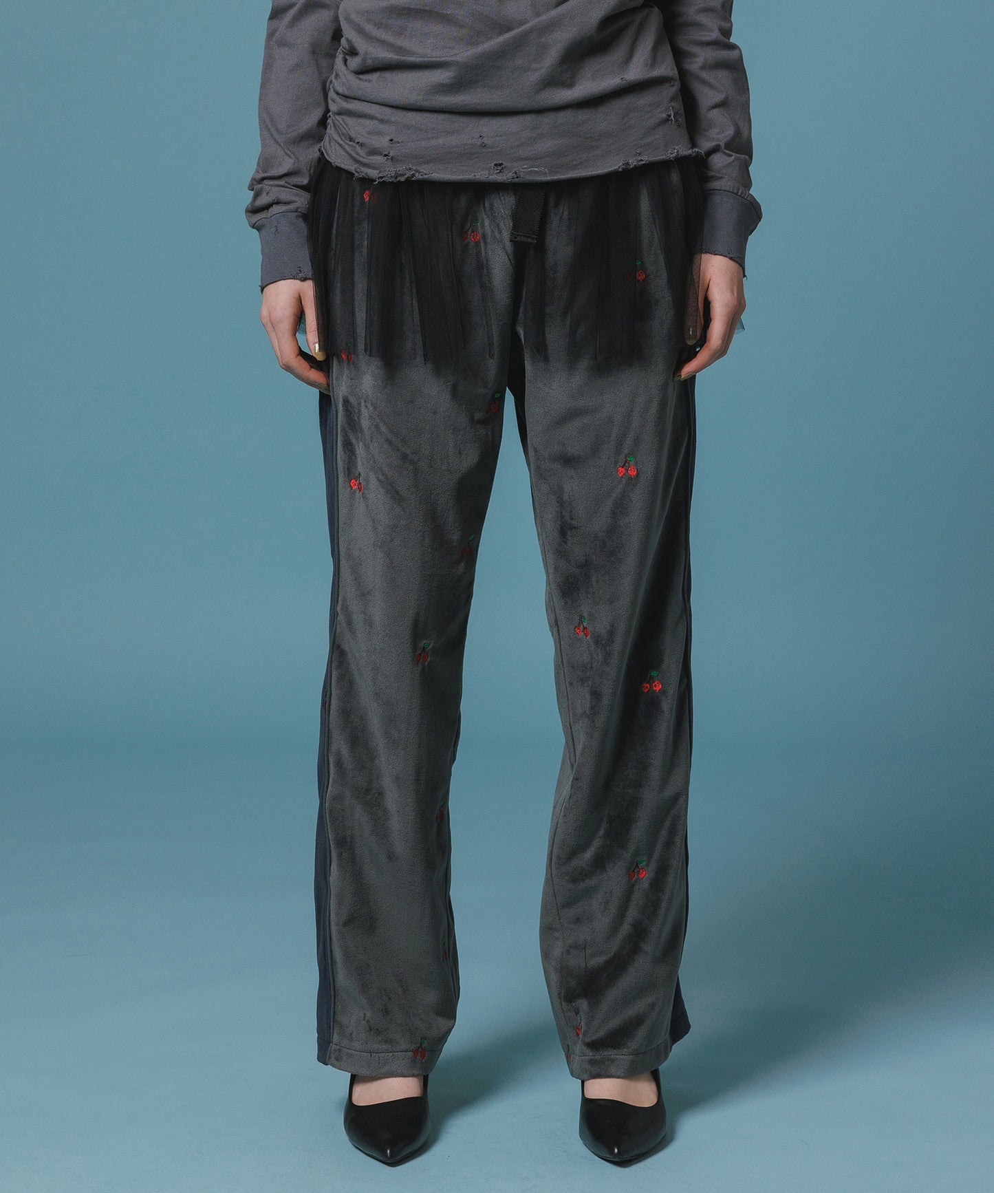 EMBROIDERY VELOUR TRACK PANTS