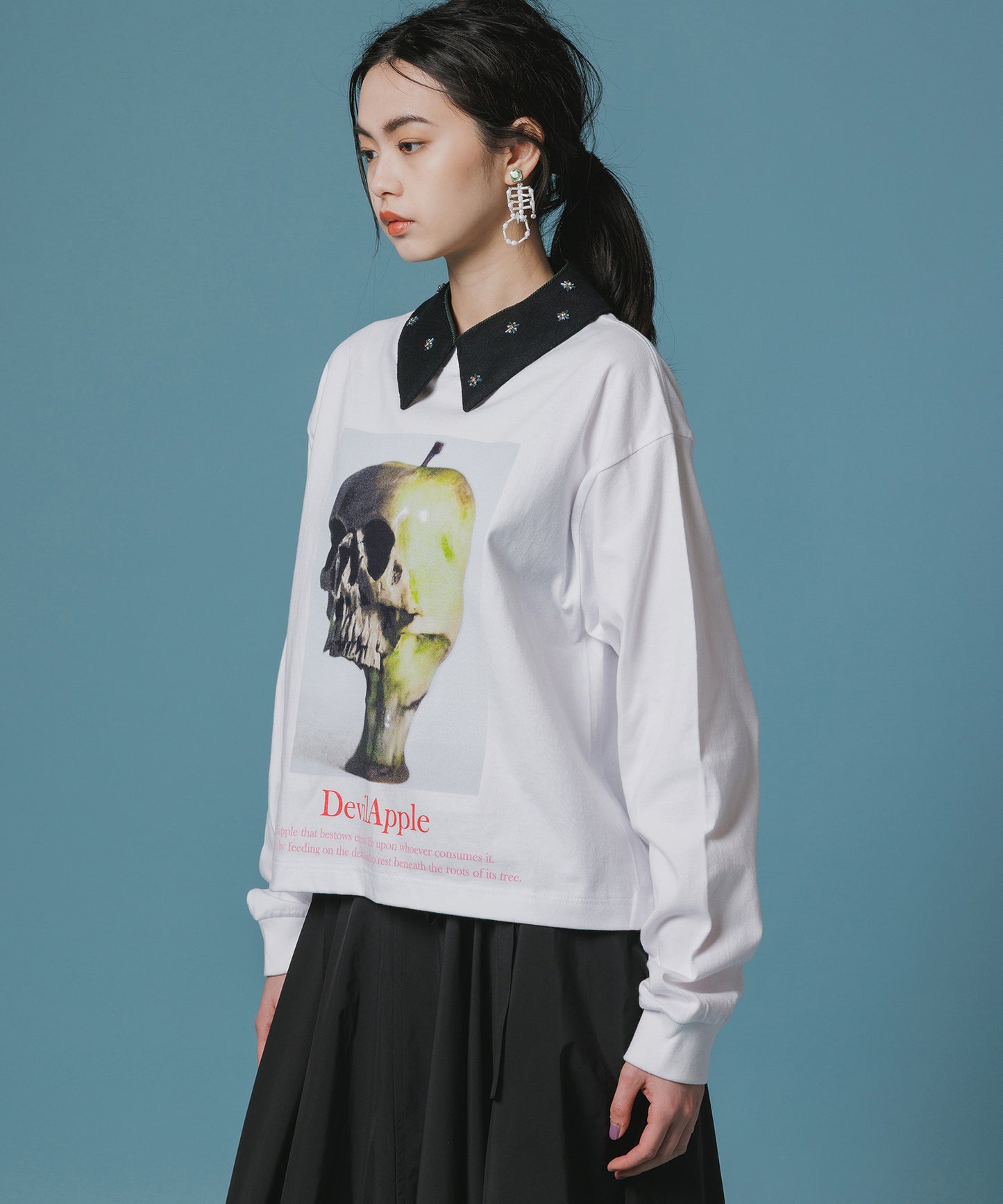 PRINT L/S SHORT T-SHIRT(DEVIL APPLE)