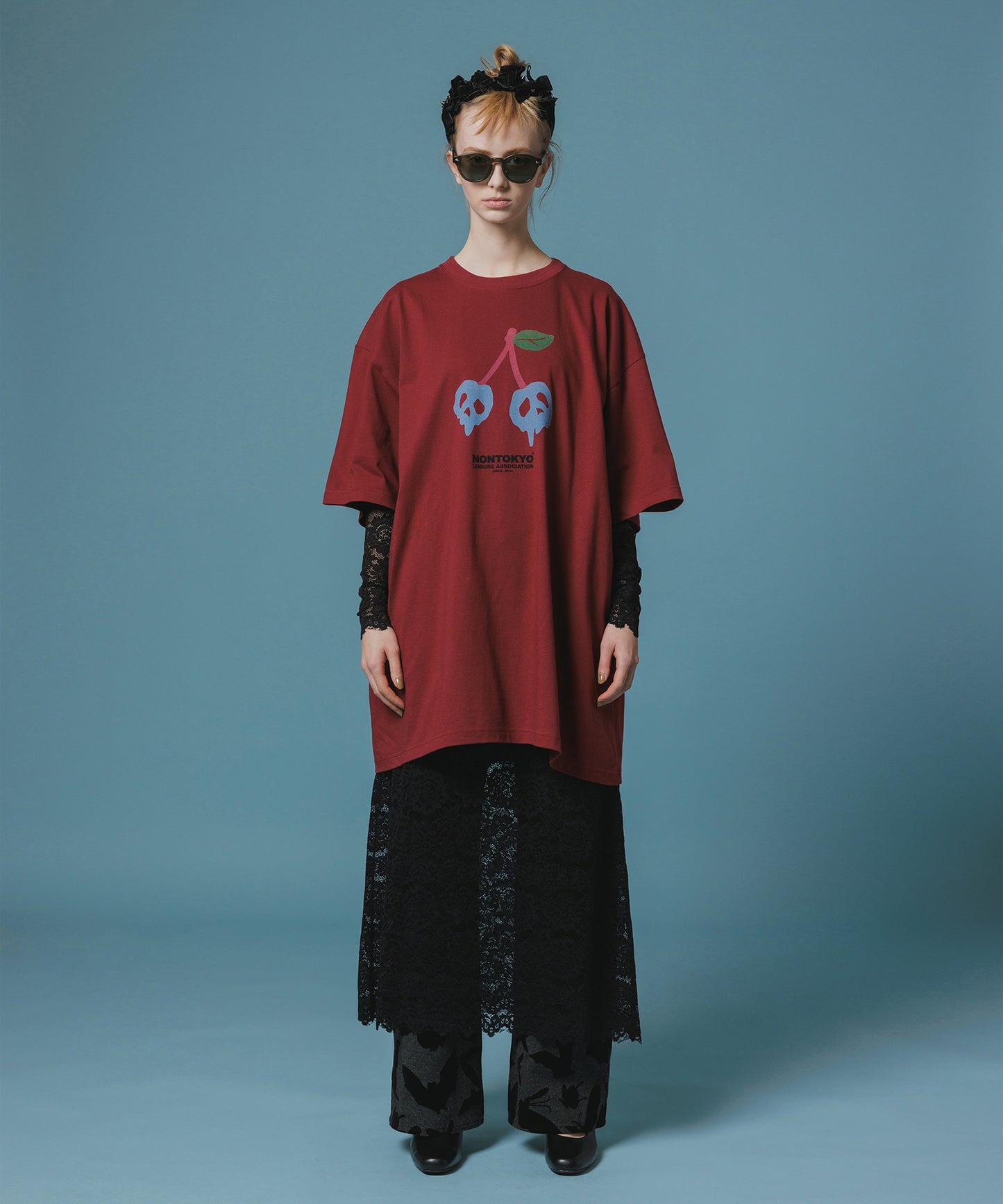 PRINT H/S BIG T-SHIRT(SCULL CHERRY)