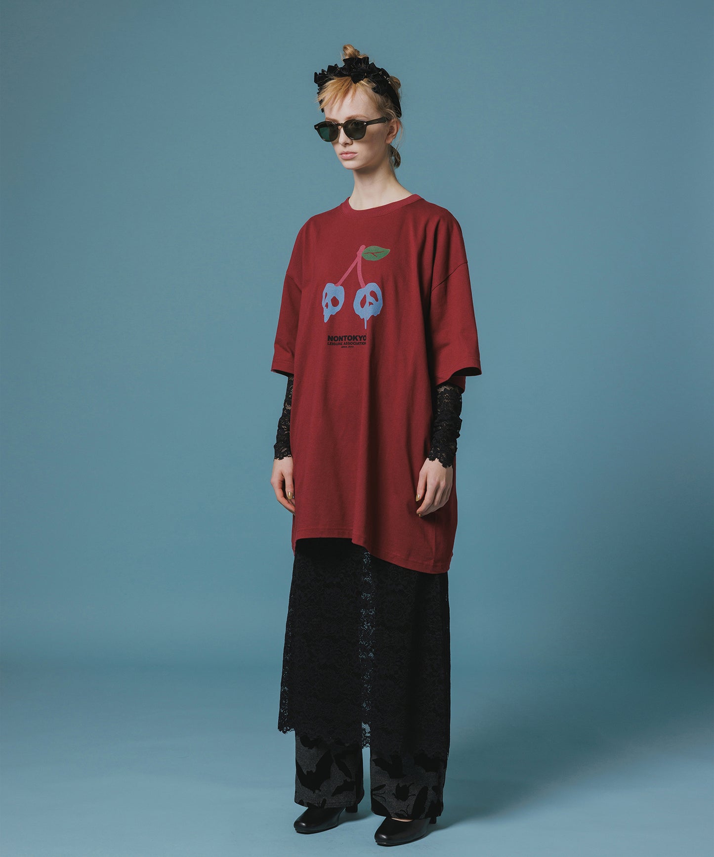 PRINT H/S BIG T-SHIRT(SCULL CHERRY)
