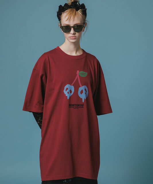 PRINT H/S BIG T-SHIRT(SCULL CHERRY)