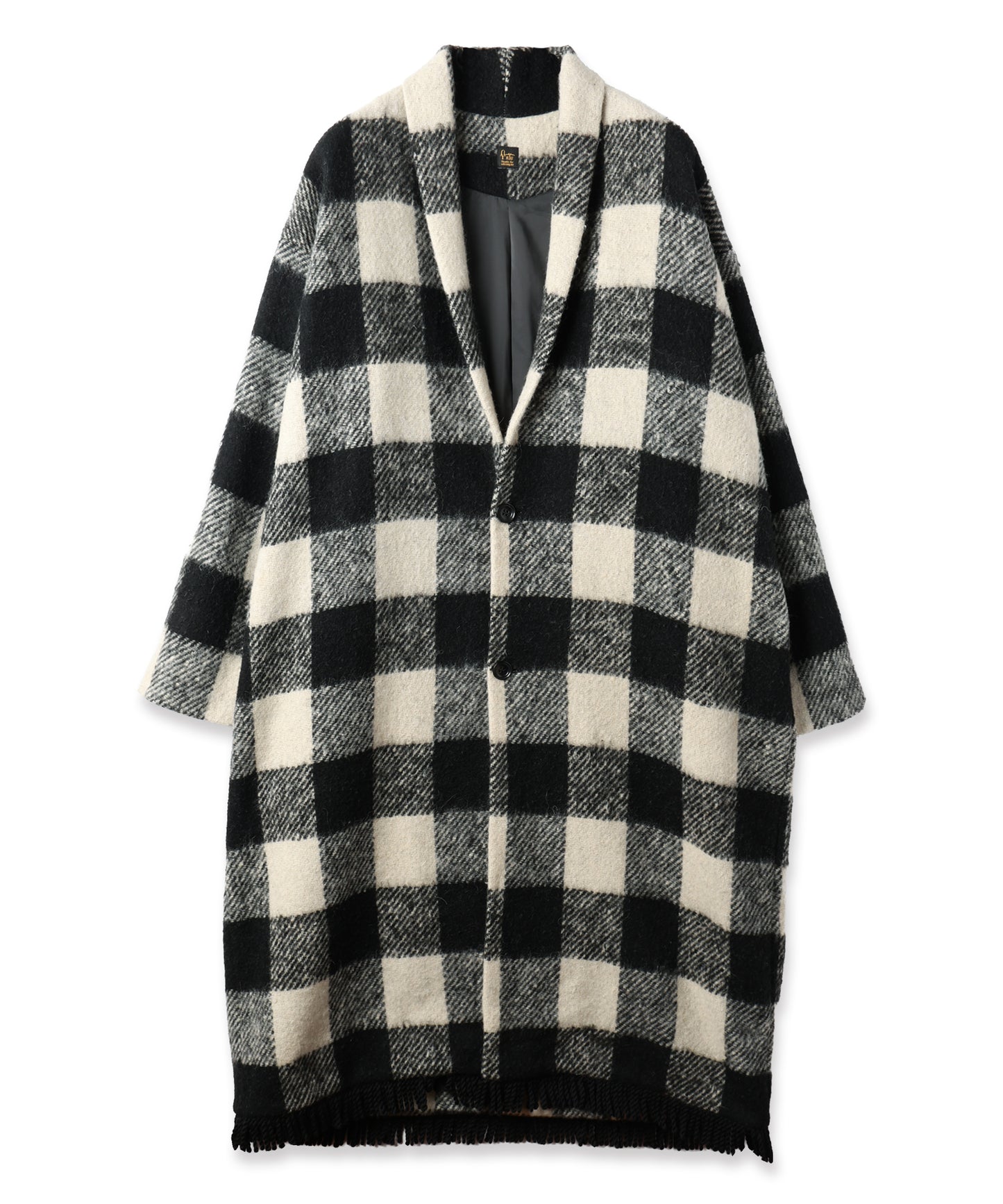 block plaid fringe coat