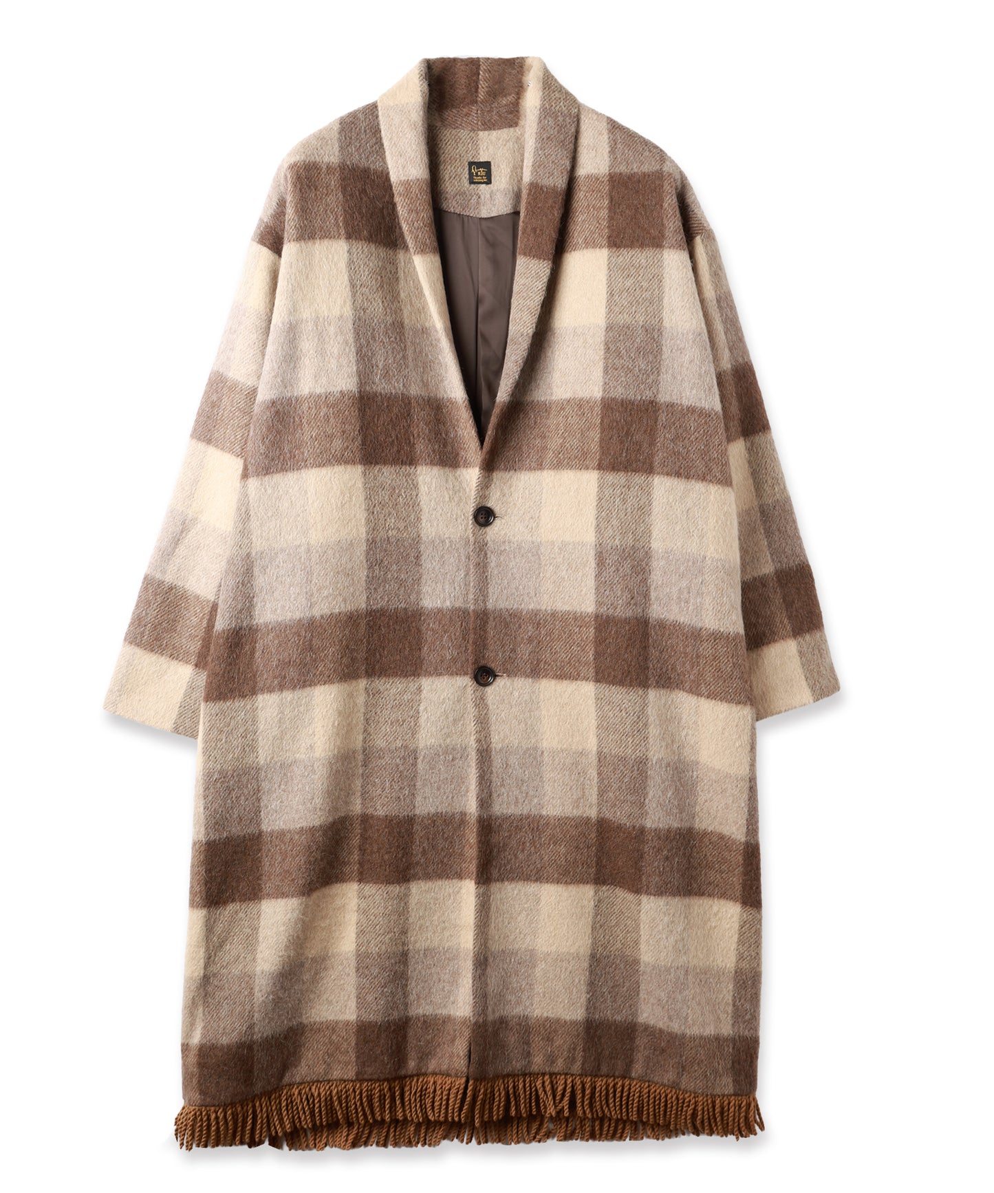 block plaid fringe coat