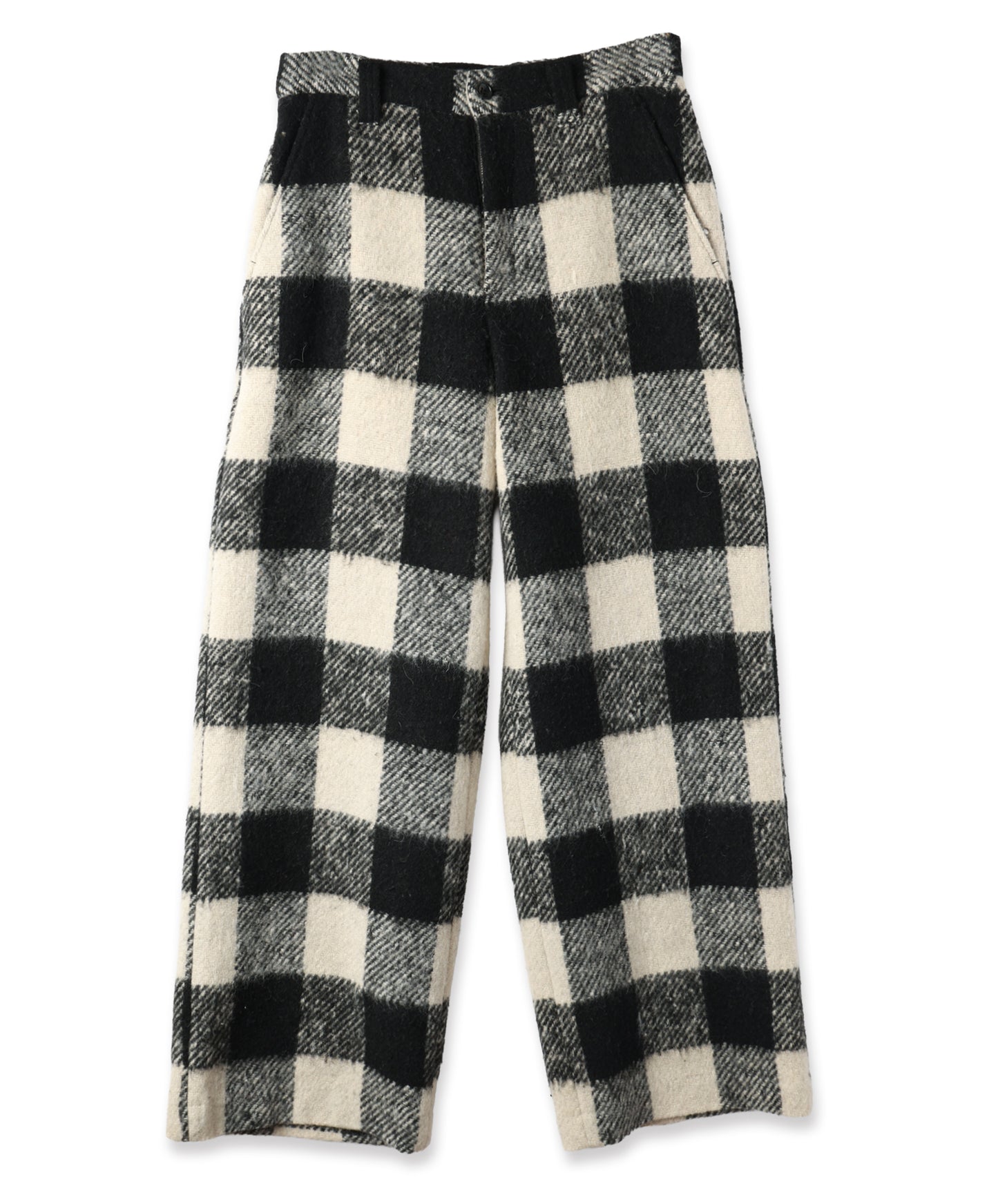 block plaid wide full-length slacks