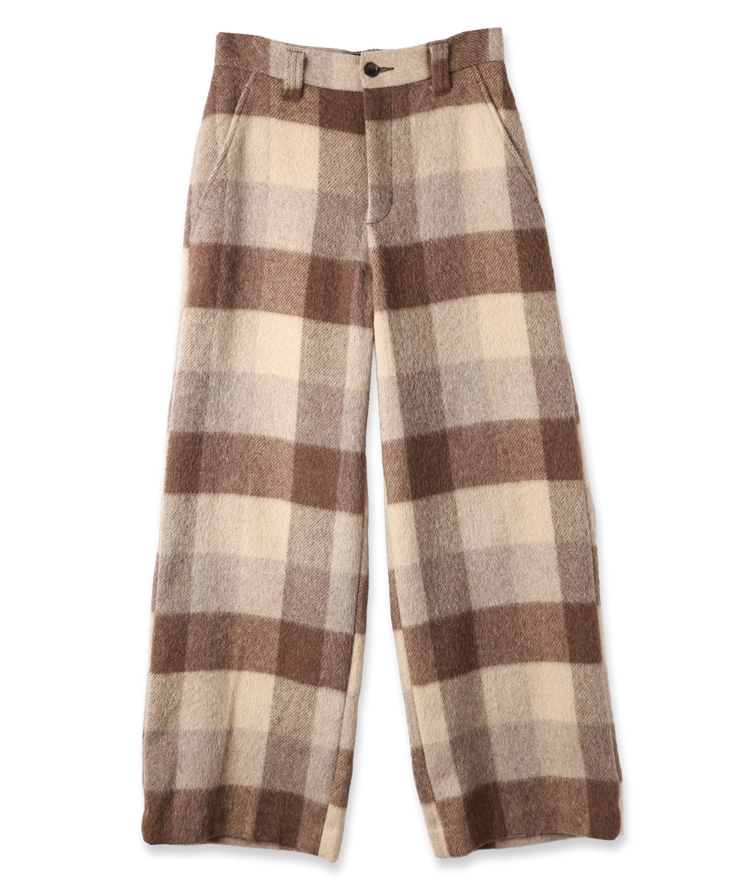 block plaid wide full-length slacks