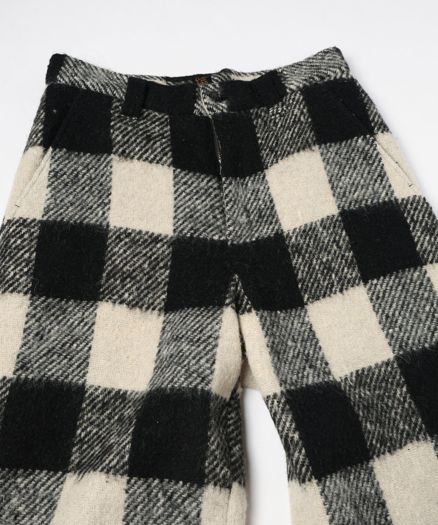 block plaid wide full-length slacks