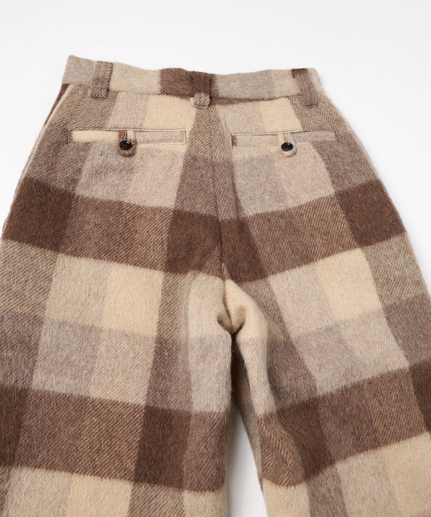 block plaid wide full-length slacks