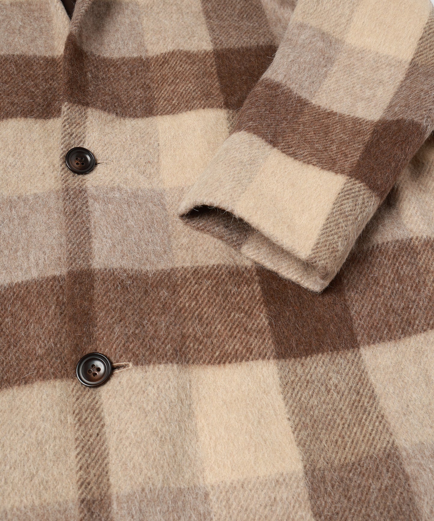block plaid fringe coat