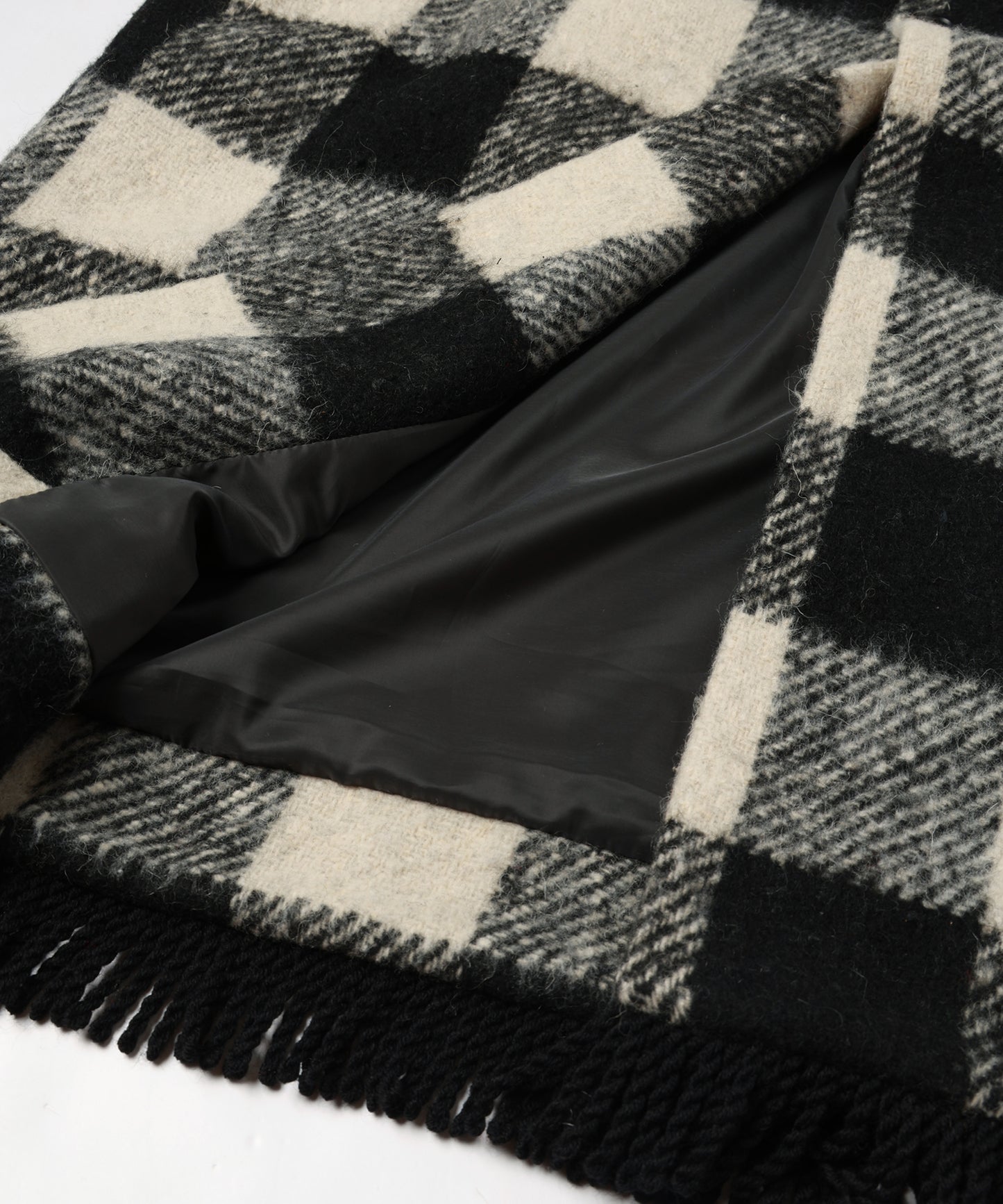 block plaid fringe coat