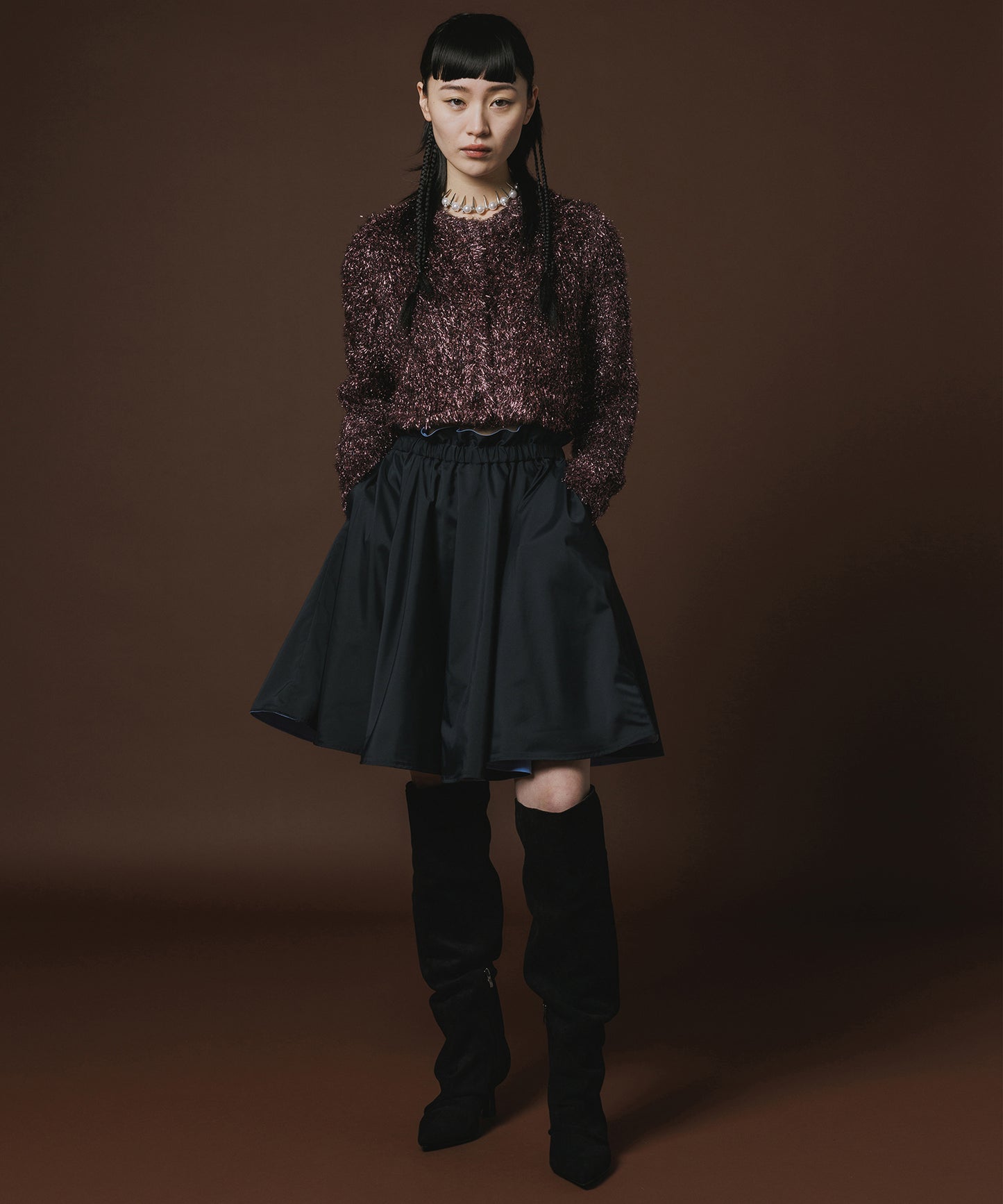 GLITTER SHAGGY KNIT CARDIGAN