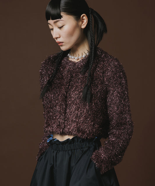 GLITTER SHAGGY KNIT CARDIGAN