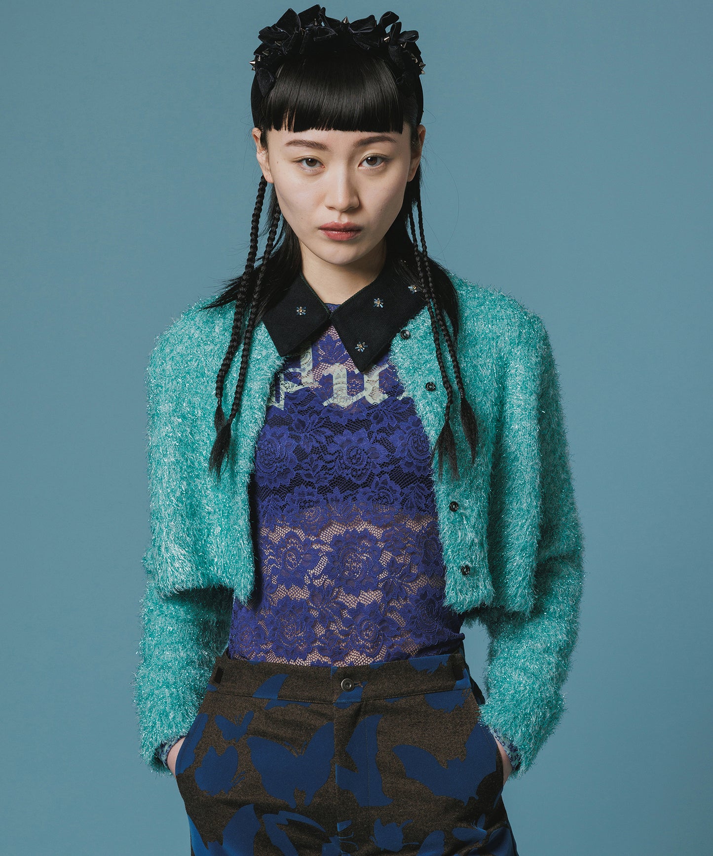 GLITTER SHAGGY KNIT CARDIGAN