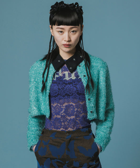 GLITTER SHAGGY KNIT CARDIGAN