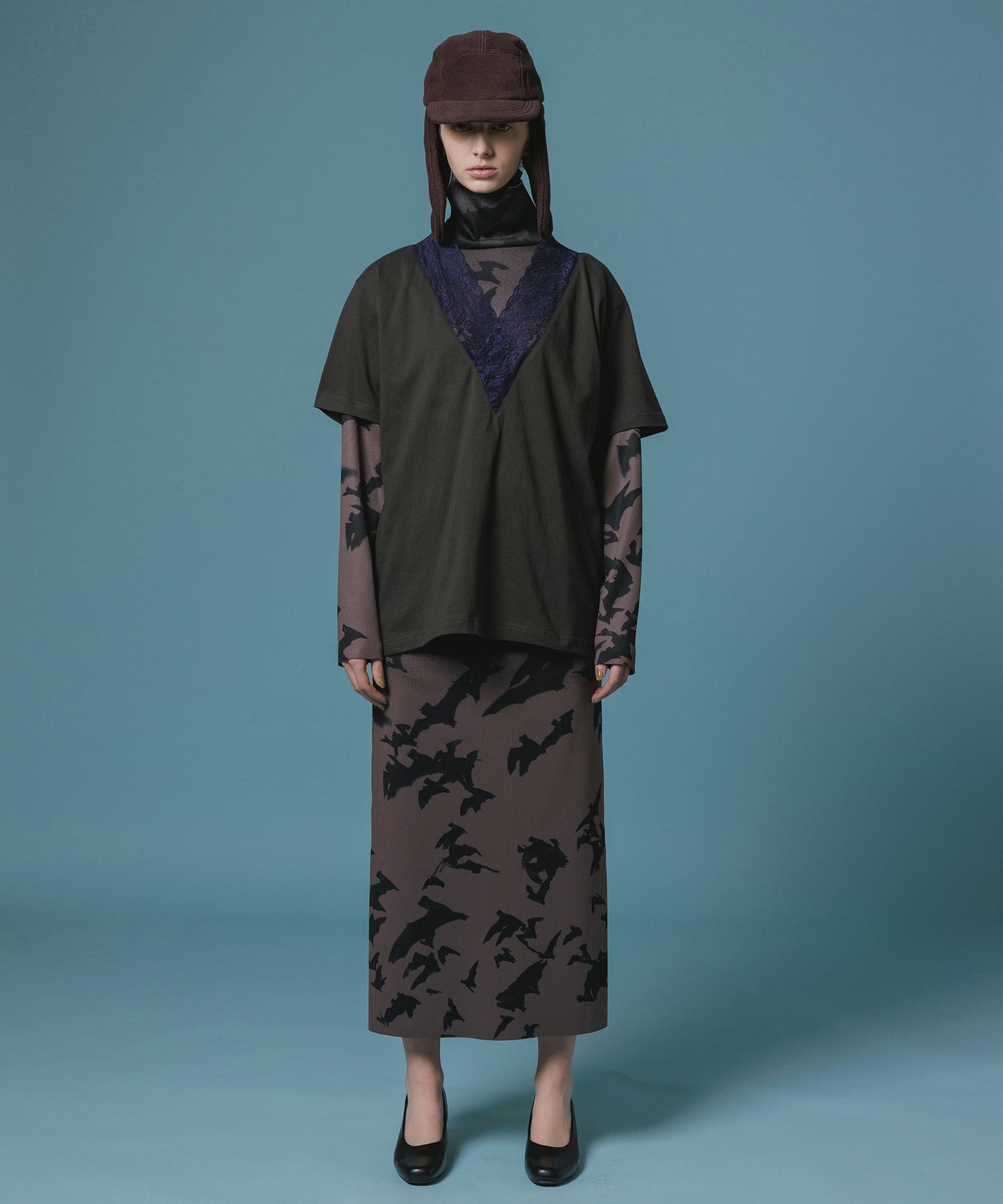 PRINT RIB L/S ONE-PIECE