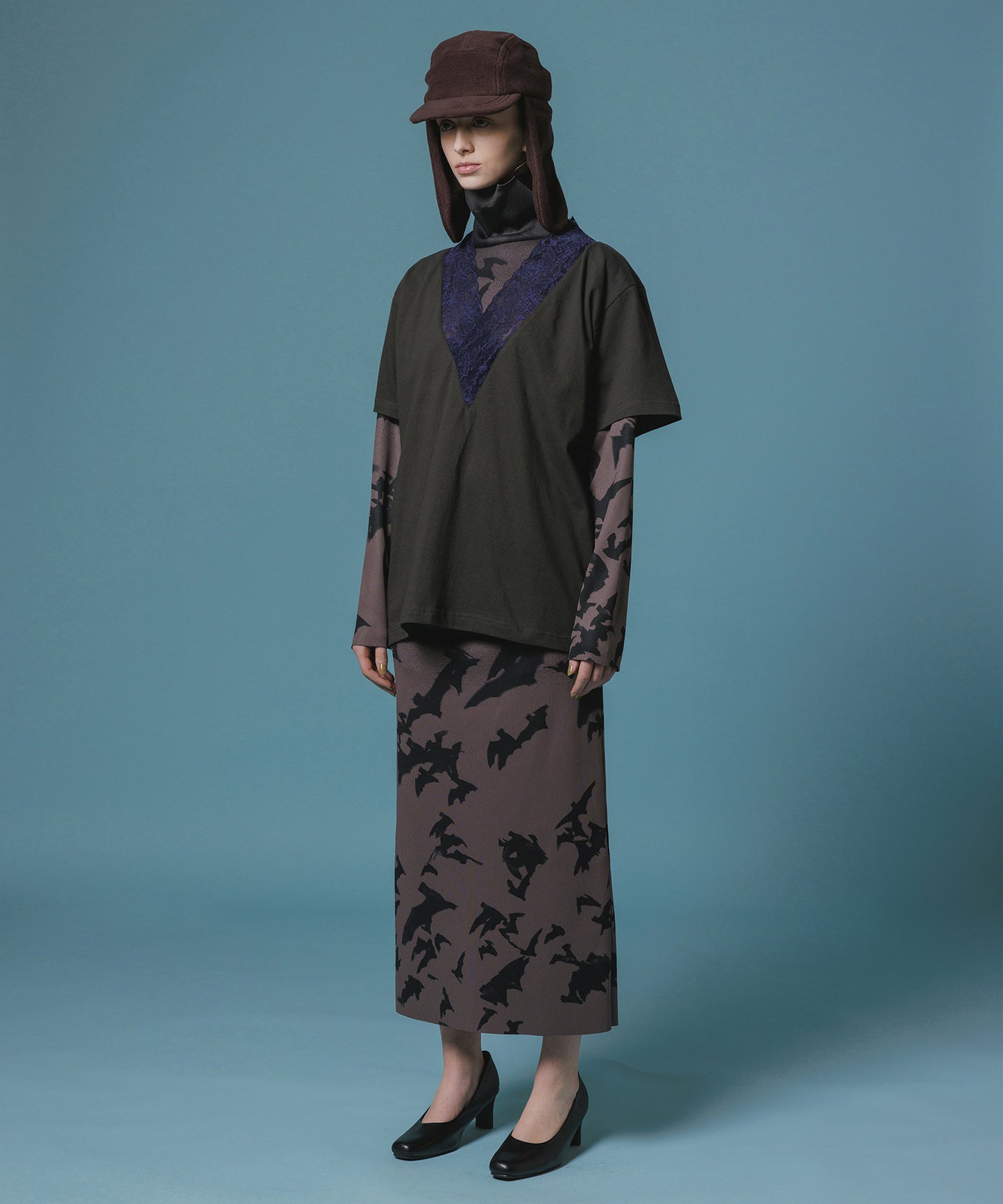 PRINT RIB L/S ONE-PIECE