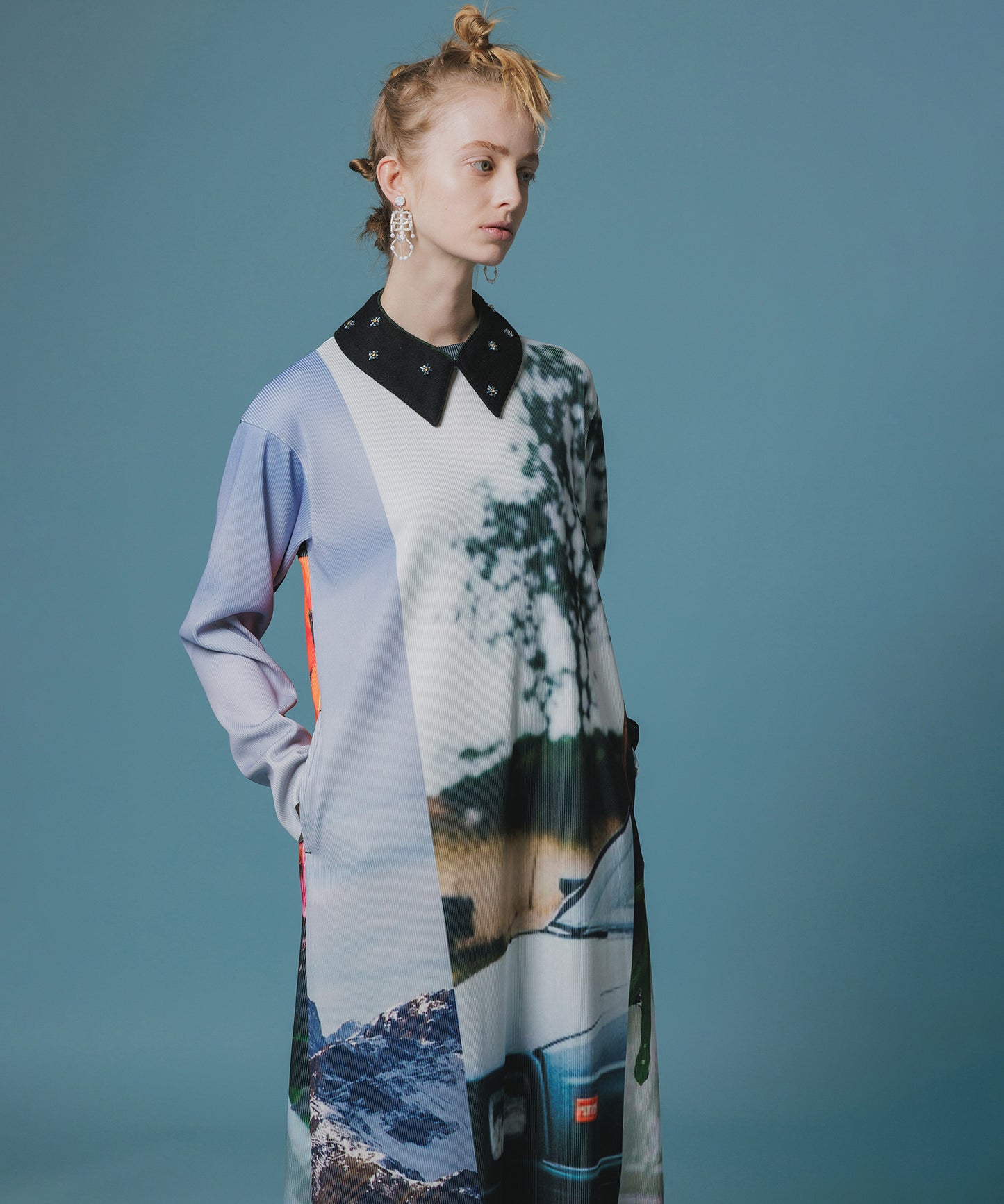 PRINT RIB L/S ONE-PIECE